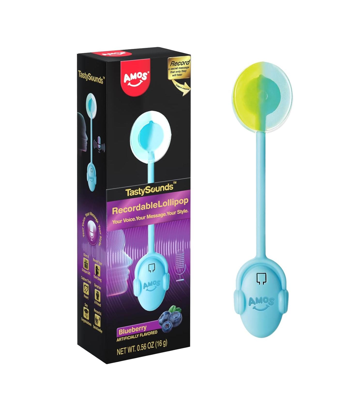 Amos Recordable Lollipop Candy Suckers - Blueberry Recordable - Buy Online on GoSupps.com