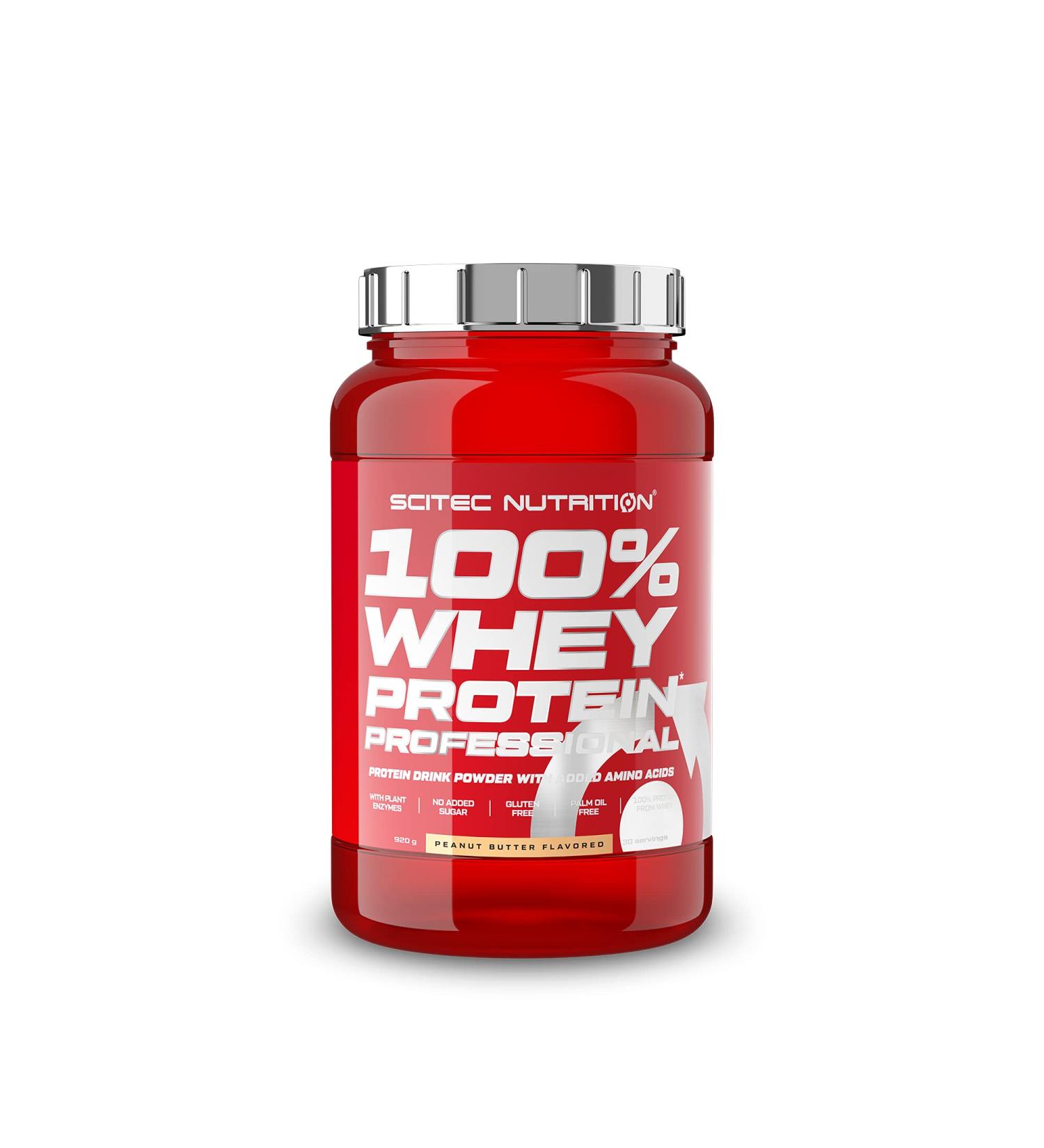 Scitec Nutrition 100% Whey Protein Professional - Gluten-Free Palm Oil-Free Amino Acids & Digestive Enzymes - Peanut Butter Flavor 920g | International Shipping - Buy Online on GoSupps.com