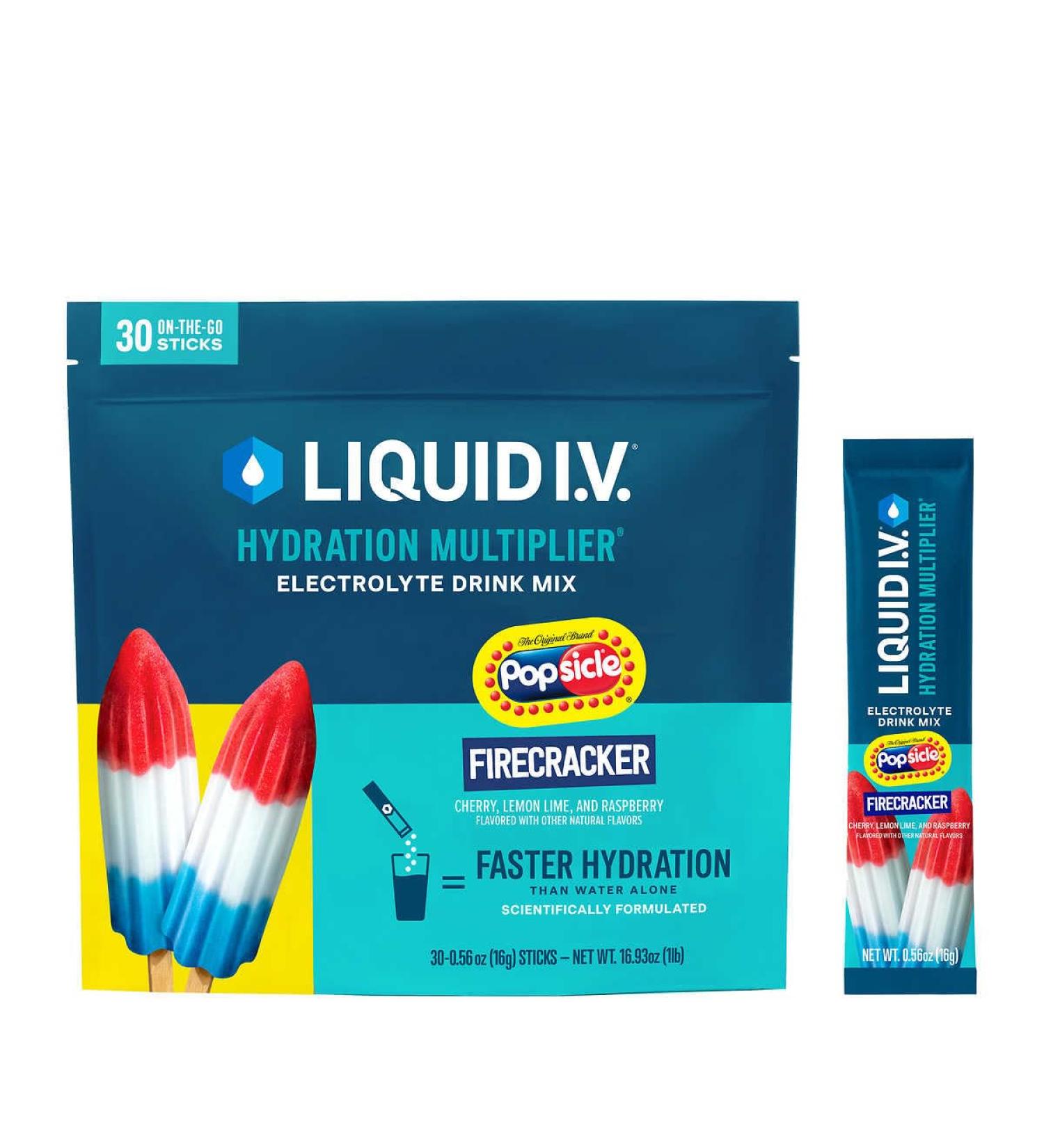 Liquid IV Hydration Multiplier Drink Mix 30 Count - Firecracker Flavor - 30 Total Individual Stick Packets - 480 Grams - Buy Online on GoSupps.com