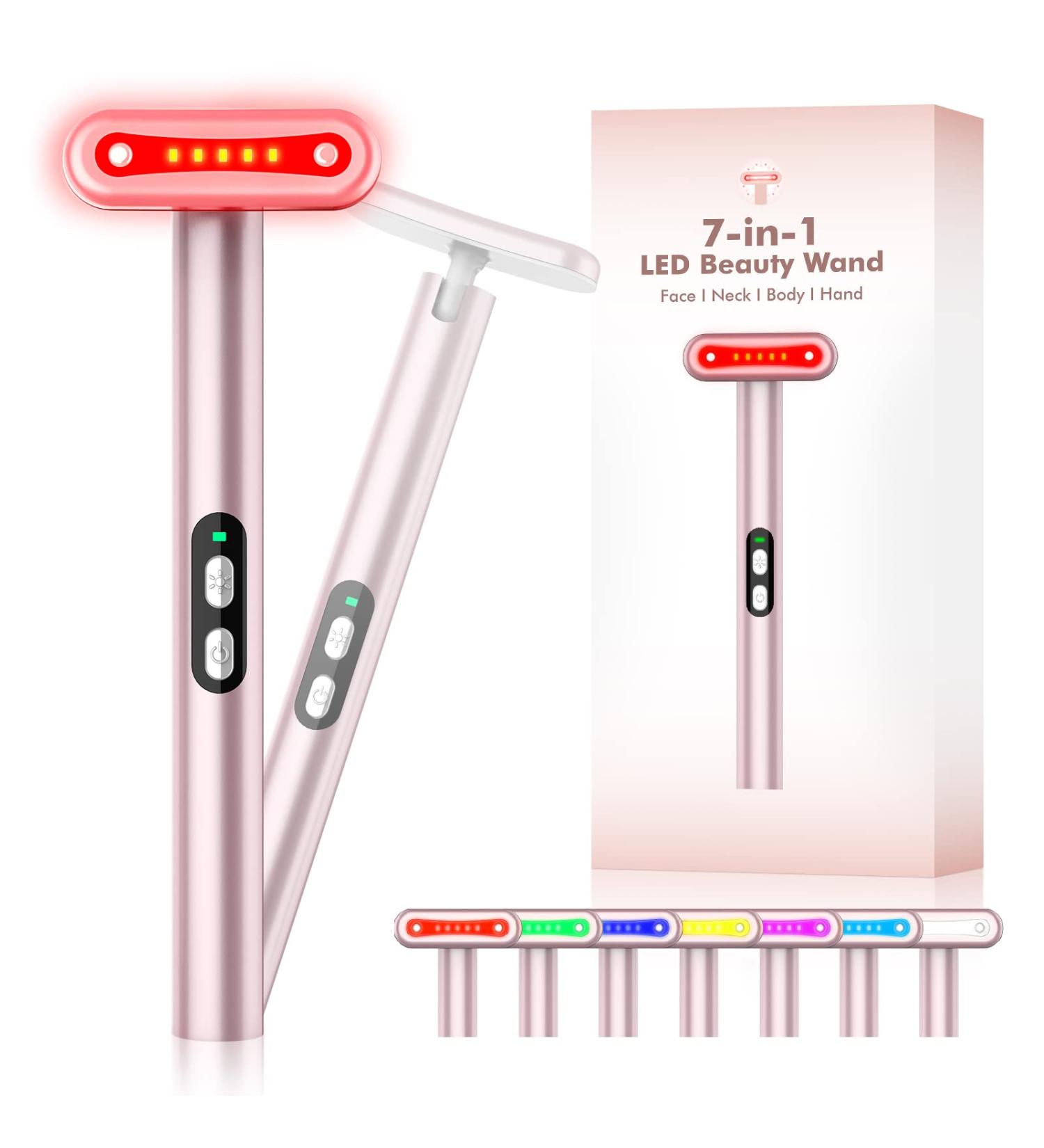7 in 1 Red Light Therapy Face Massager for Skin Rejuvenation - Rose Golden - Buy Online on GoSupps.com