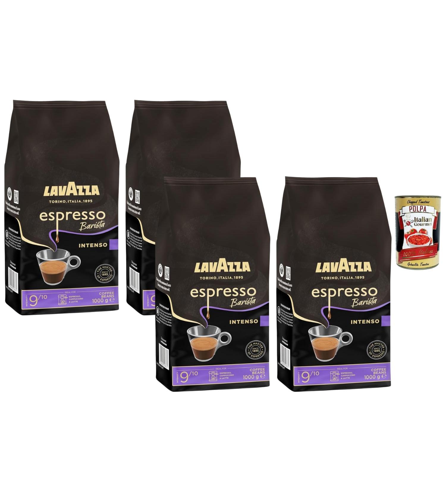 Italian Gourmet Bundle Lavazza Espresso Barista Intenso caf en grains 4 x 1 kg (4 kg) intensit 9/10 crema dense id al espresso broyeur cappuccino & latte + Italian Gourmet Polpa - Buy Online on GoSupps.com