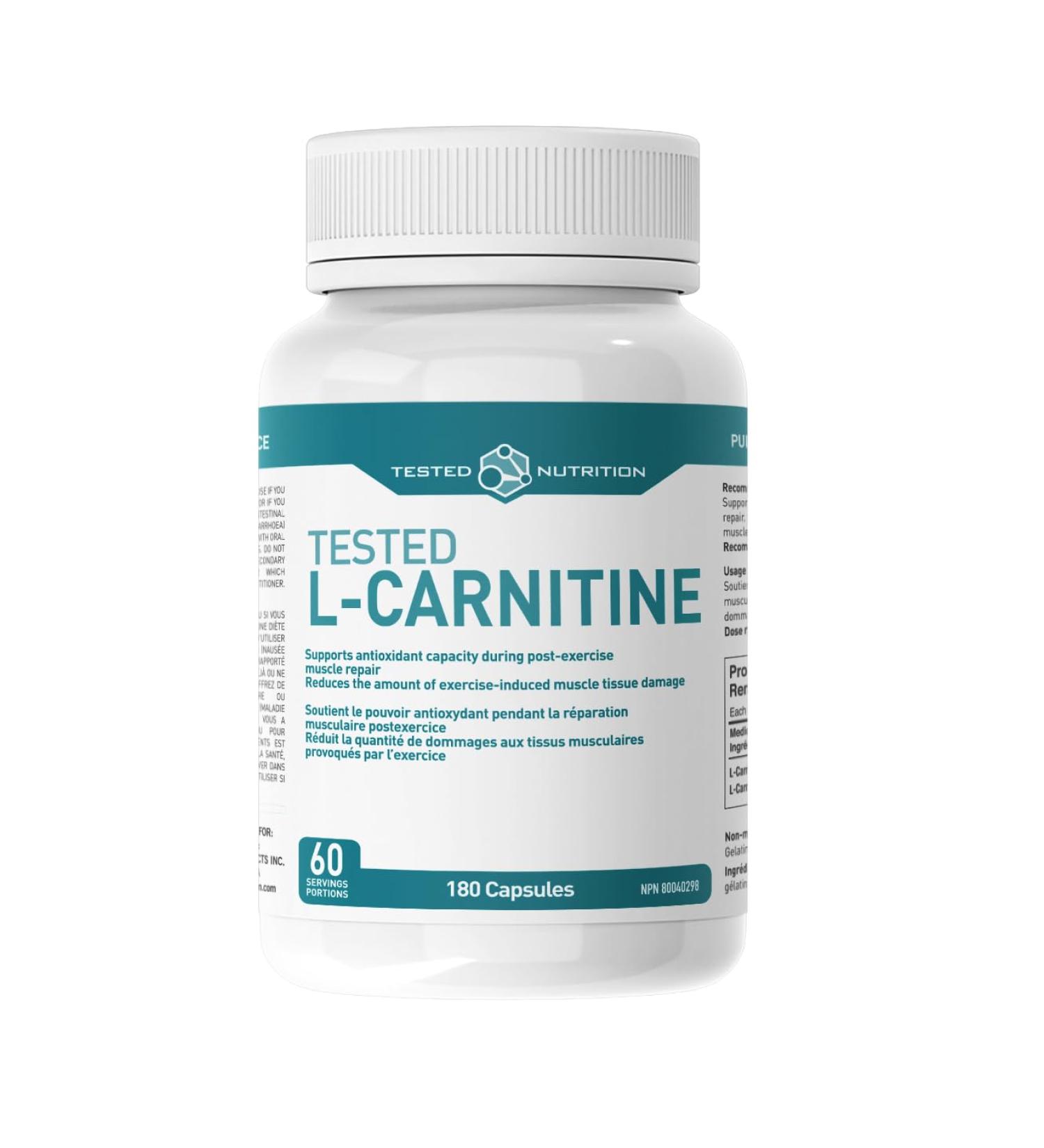 Tested Nutrition L-Carnitine Capsules | 454mg L-Carnitine Tartrate per Capsule | Stimulant Free Weight Loss Support Muscle Recovery Energy Metabolism Booster | 60 Servings (180 Capsules) - Buy Online on GoSupps.com