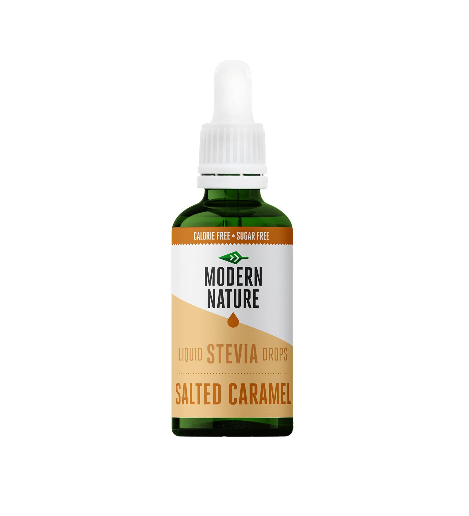 Modern Nature Salted Caramel Stevia Liquid Drops | Sugar-Free Flavor Sweetener 50ml | Calorie-Free Alternative for Baking & Beverages - Buy Online on GoSupps.com