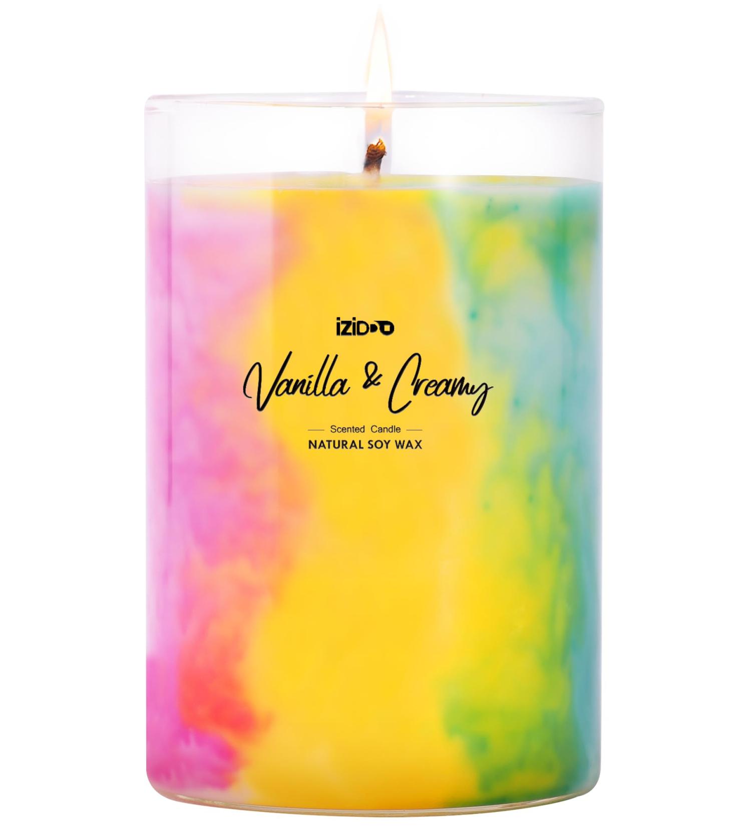 IZIDDO Colourful Scented Candles - Vanilla & Creamy Aromatherapy | 15oz Long-Lasting Handmade Candle for Home Gifts & Birthdays - Buy Online on GoSupps.com