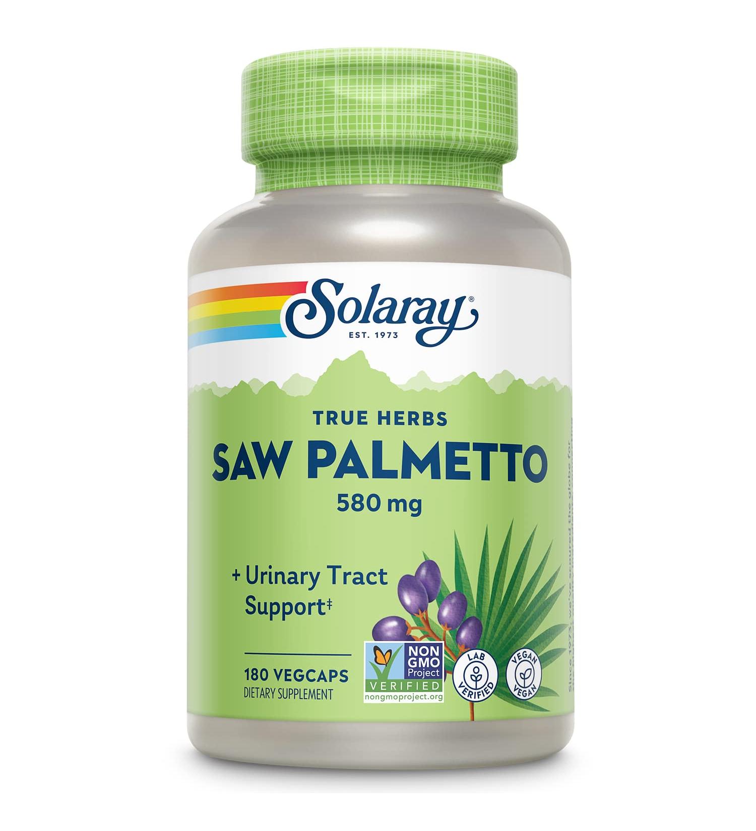 Solaray Saw Palmetto Whole Berry 580 mg - 180 VegCaps | Natural Support for Prostate Health - Buy Online on GoSupps.com
