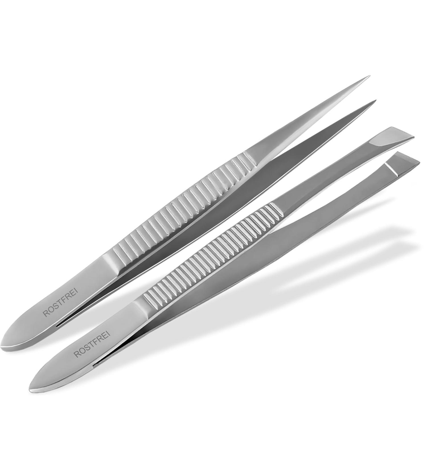 Premium Stainless Steel Hair Tweezers Set - Slanted & Pointed for Precision Grooming | International Shipping Available - Buy Online on GoSupps.com
