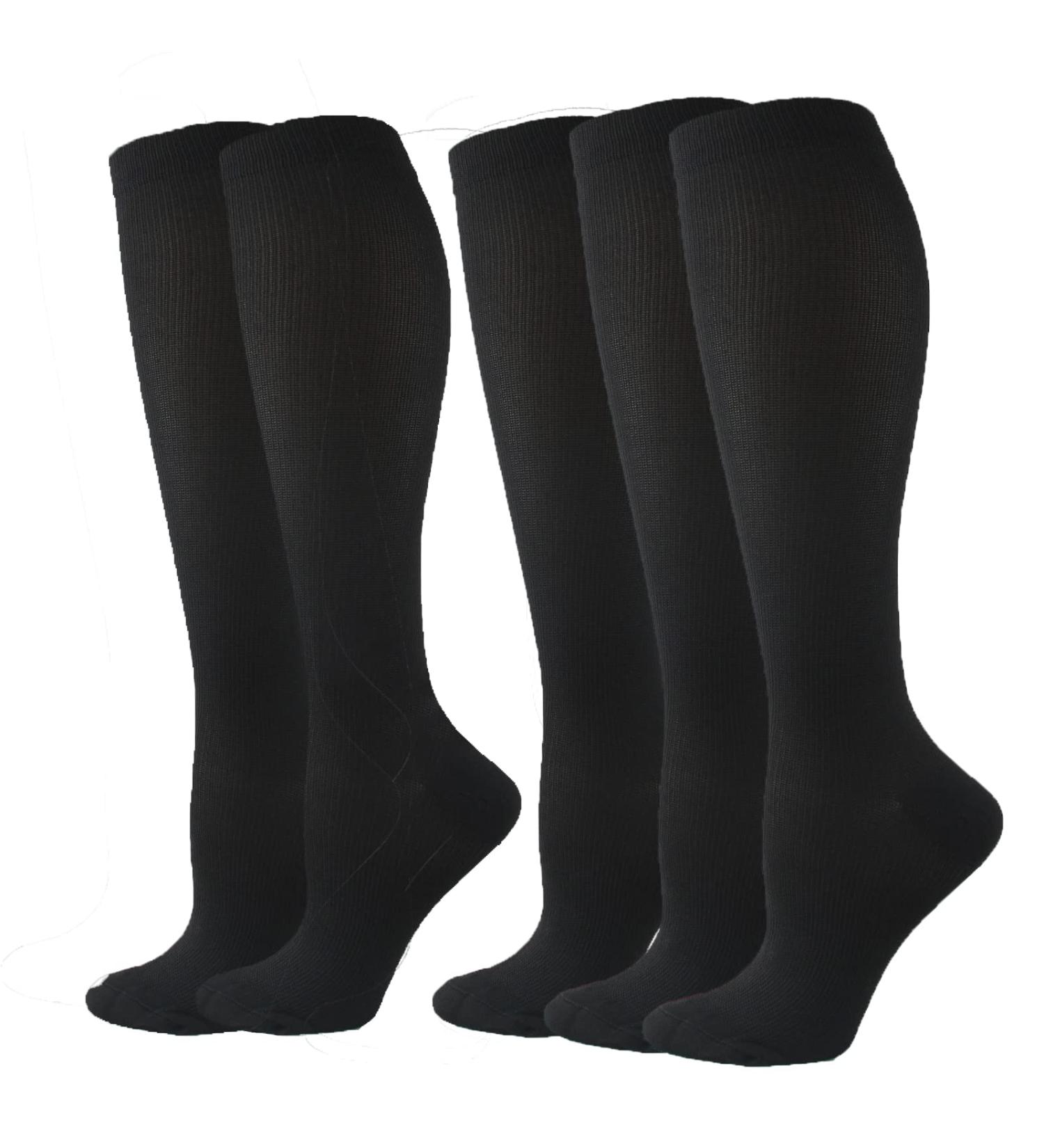 Jefshon Compression Stockings for Men & Women - Ideal for Sports Running Air Travel Pregnancy Nursing Medical Use & Marathons - XL-XXL Large Sizes - 5 Pairs - Buy Online on GoSupps.com