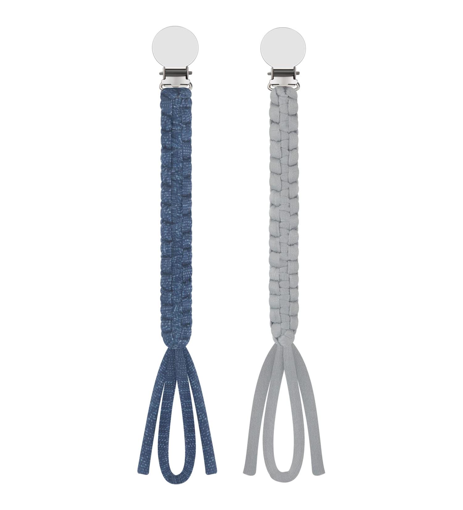 Shop Kowlone 2-Pack Cotton Pacifier Clips for Girls - Braided Dummy Holders in Gray and Star Blue - Ideal Baby Shower Gift - Buy Online on GoSupps.com