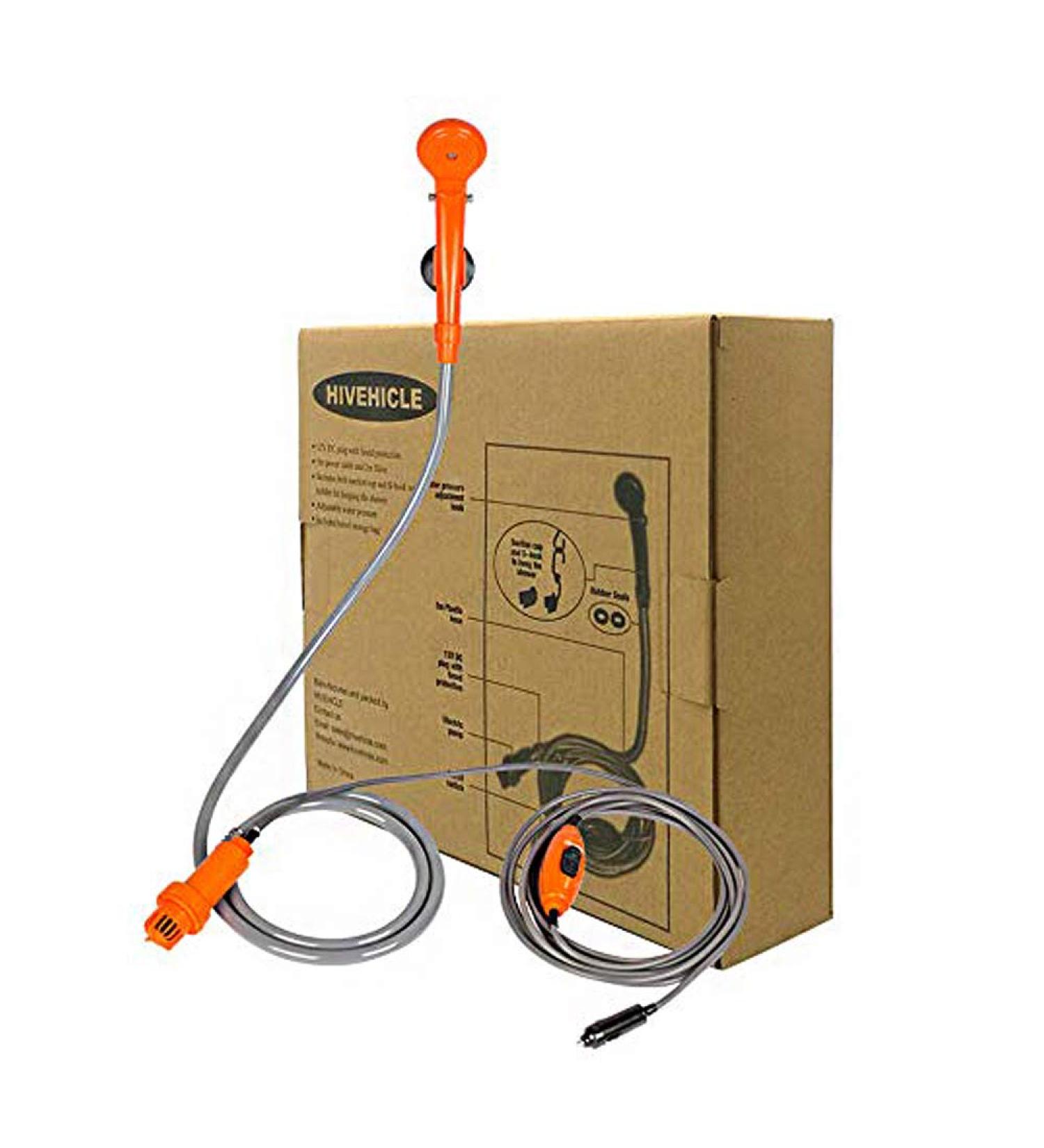 Portable 12V Camping Shower with Water Pump and Filtration System - Ideal for Outdoor Use, Car Washing, Camping, and Hiking - Orange - Buy Online on GoSupps.com