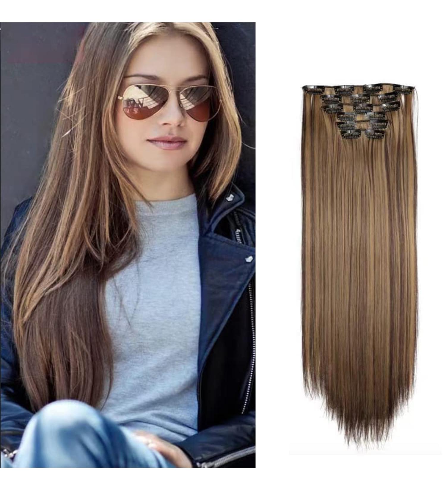 Clip-In Extensions Like Real Hair 6 Pieces 61 cm Hair Extensions with Clips 6 Wefts 16 Clips for Complete Hair Extensions Straight Hair Extensions for Women (4H27) - Buy Online on GoSupps.com