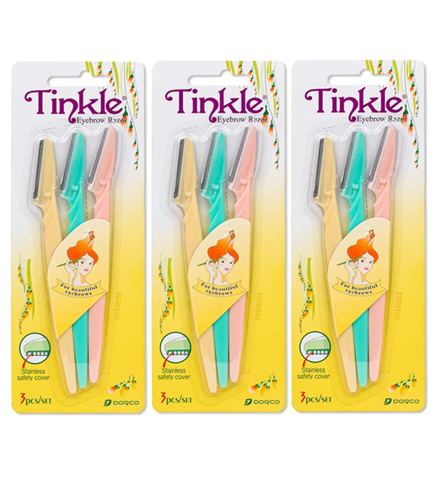 Dorco Tinkle Eyebrow Razors for Women - 9 Razors, 3ct per Pack (3pk) - Facial Hair Removal and Dermaplaning Tool with Stainless Steel Safety Cover - Exfoliating Face Trimmer - Buy Online on GoSupps.com