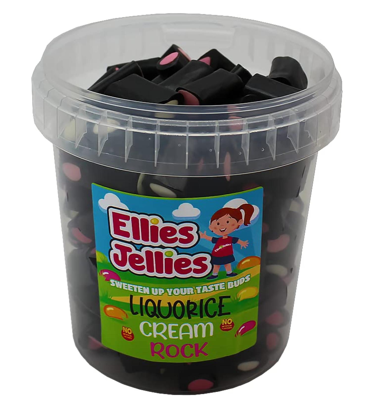 Ellies Jellies Liquorice Cream Rock 629g Bucket