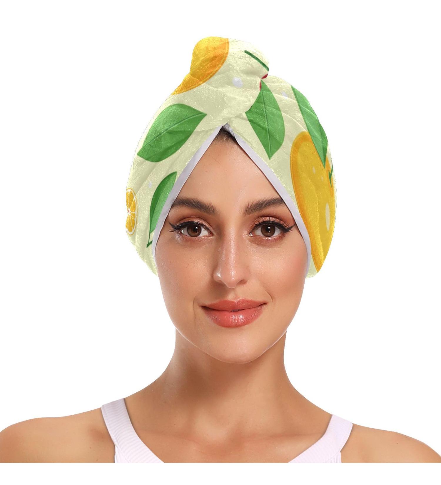 Cherry Lemon Orange Fruit Hair Towel 2 Pack | Super Absorbent Quick Dry Hair Turbans for Women & Girls - Buy Online on GoSupps.com