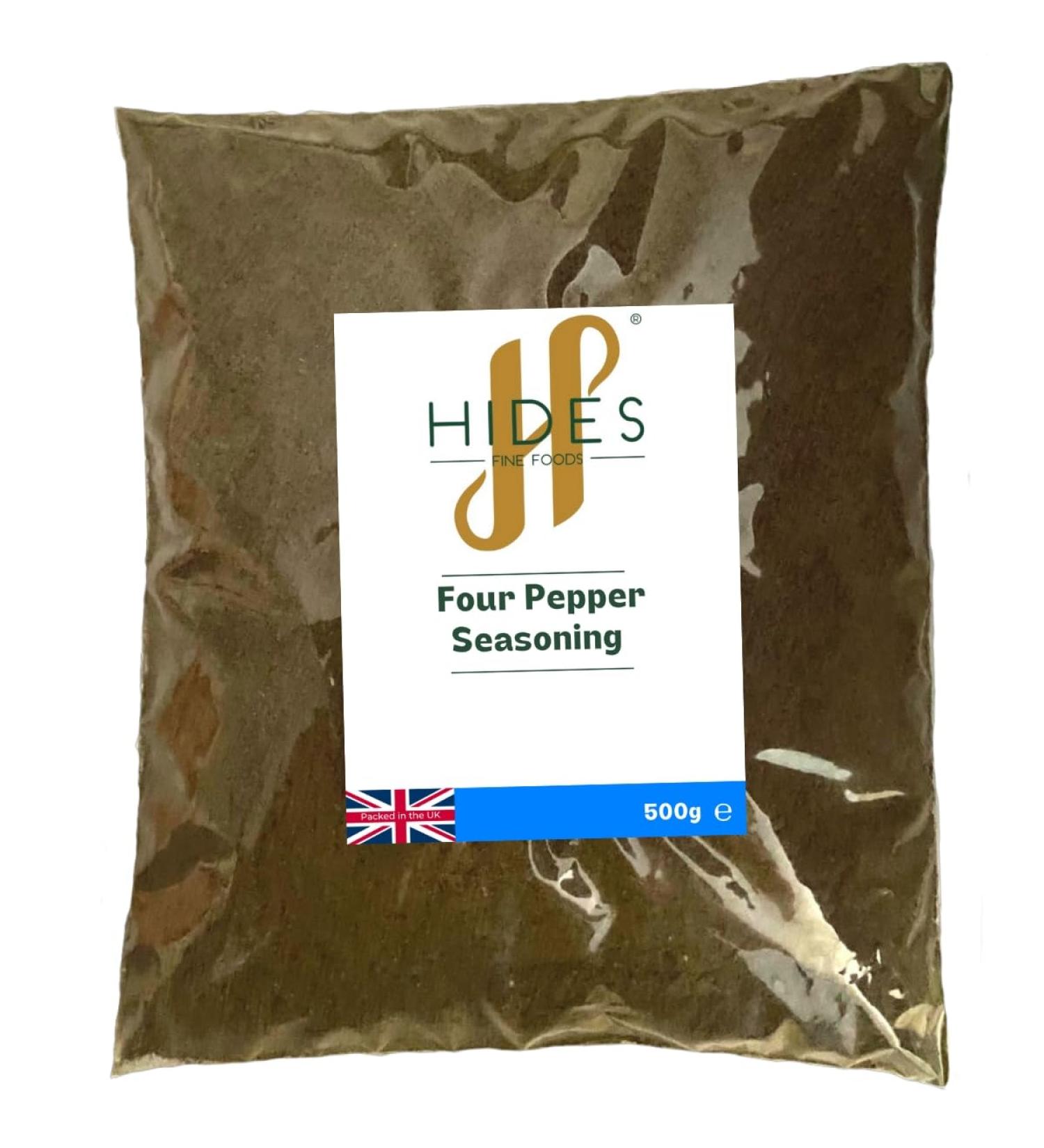 Hides Fine Foods - Four Pepper Seasoning 500g - GMO Free - Suitable for Vegetarians - Black Pepper- White Pepper - Green Pepper - Pink Pepper - Seasoning Mix - Buy Online on GoSupps.com