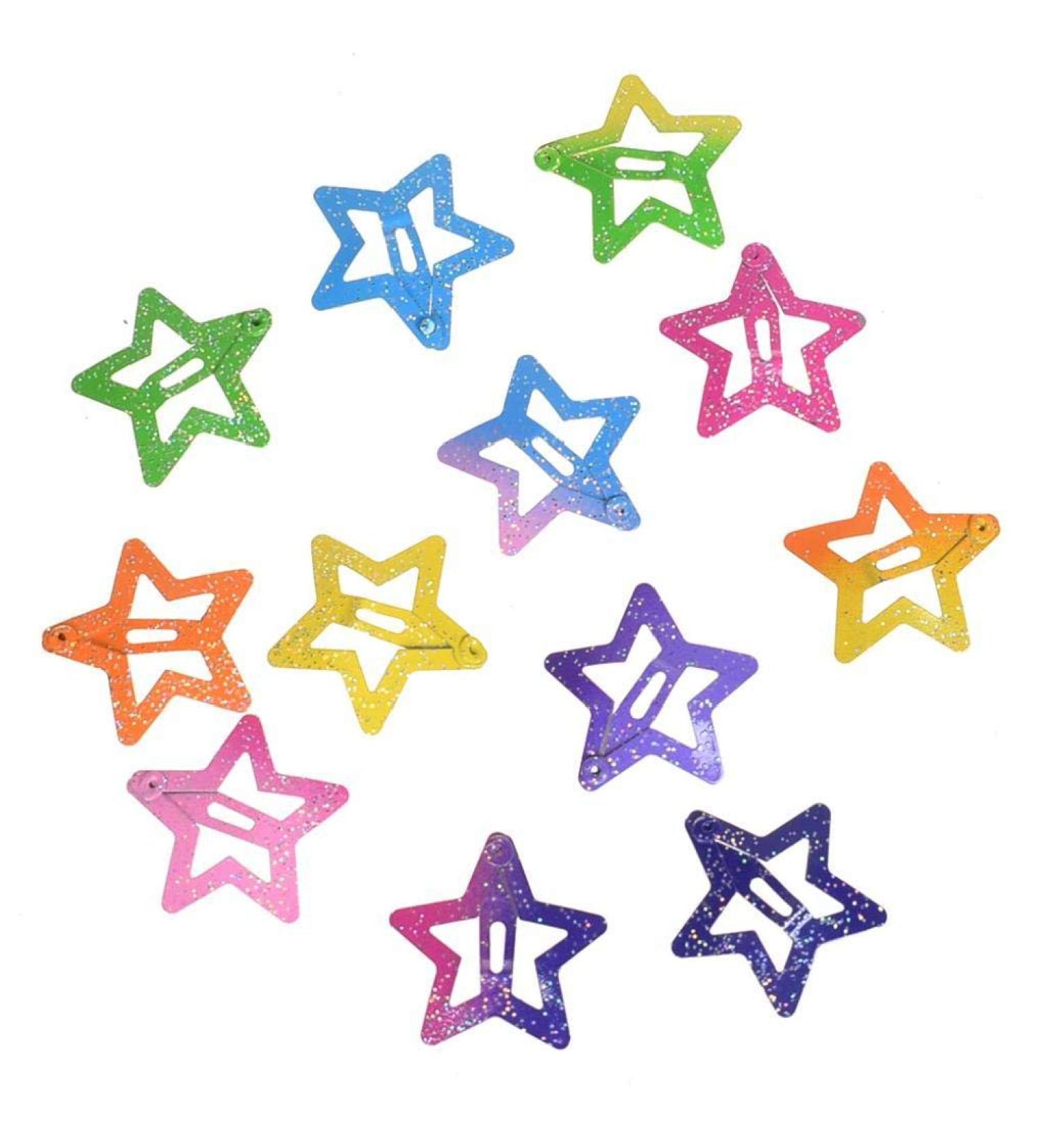 12pcs Colorful Glitter Star Hair Clips - Slip Metal Clasp Pentagram Clips 2.5 cm - International Shipping - Buy Online on GoSupps.com