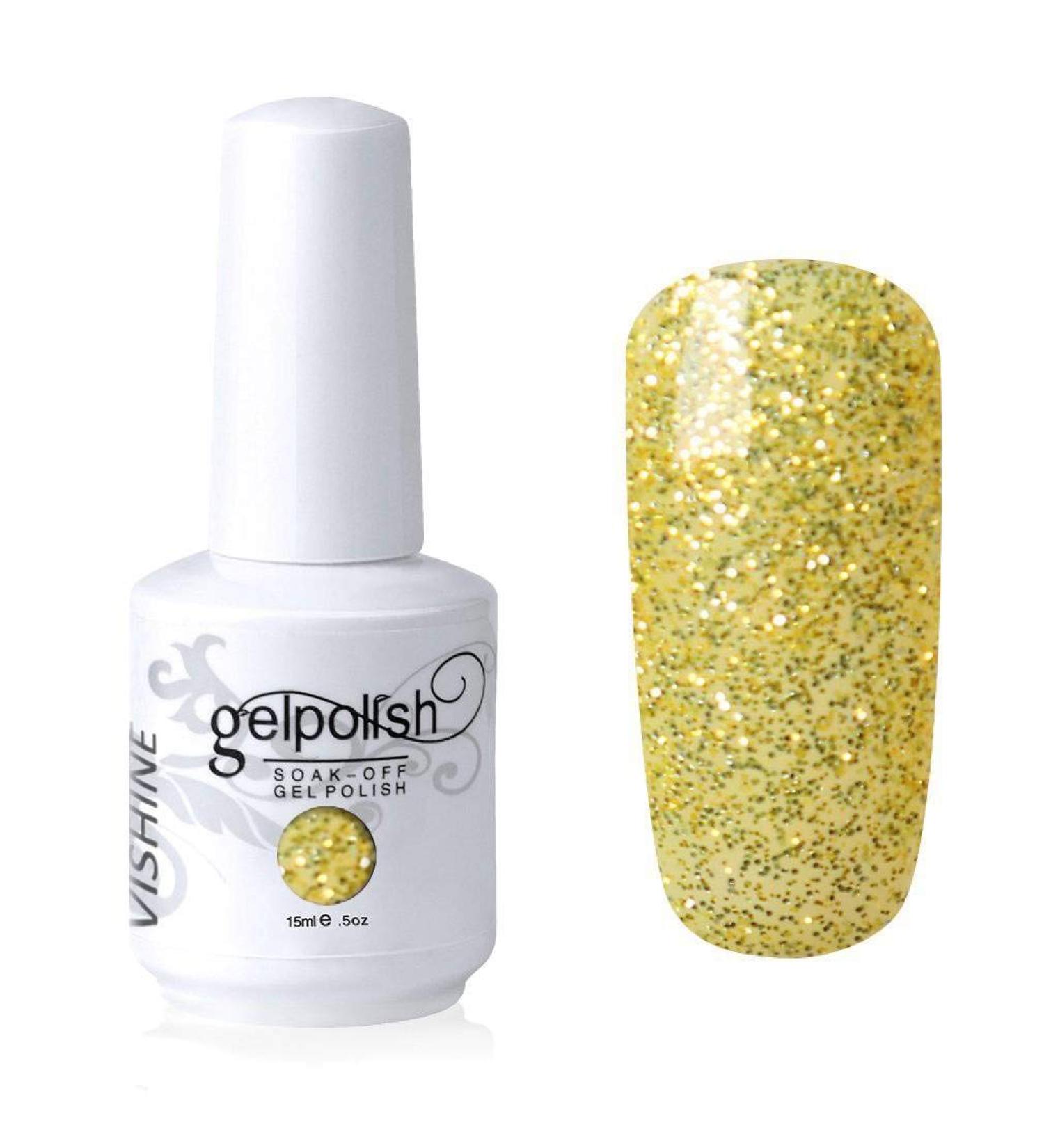 Vishine Soak-off Gel Polish Lacquer Nail Art UV LED Manicure Varnish 15ml Glitter Yellow(345) #345 - Buy Online on GoSupps.com