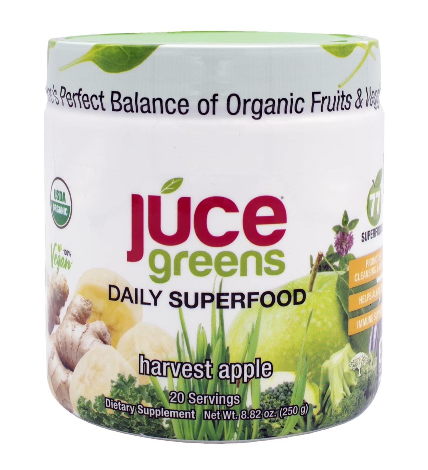 Terra Kai Organics JUCE Green Superfood Powder - Organic Fruits/Veggies Supplement with 77 Superfoods, Prebiotic & Probiotic Blend - Harvest Apple Flavor - 20 Servings (230g) - Buy Online on GoSupps.com