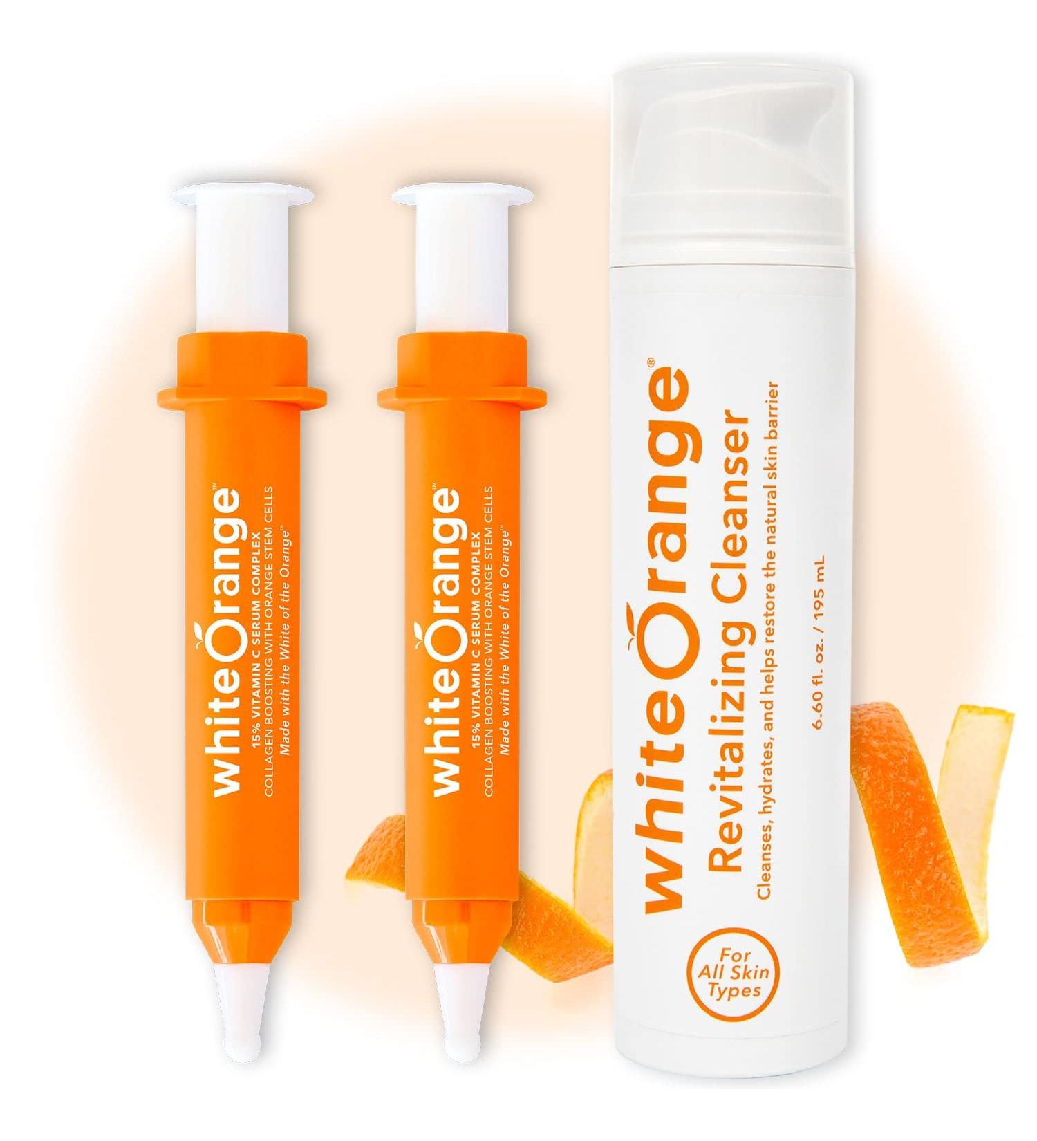 2 White Orange The Only Vitamin C Serum Made with White Part of Orange + 1 White Orange Revitalizing Cleanser Anti Aging Hyaluronic Acid Hydrating & Brightening for Dark Spots Fine Lines & Wrinkles - Buy Online on GoSupps.com