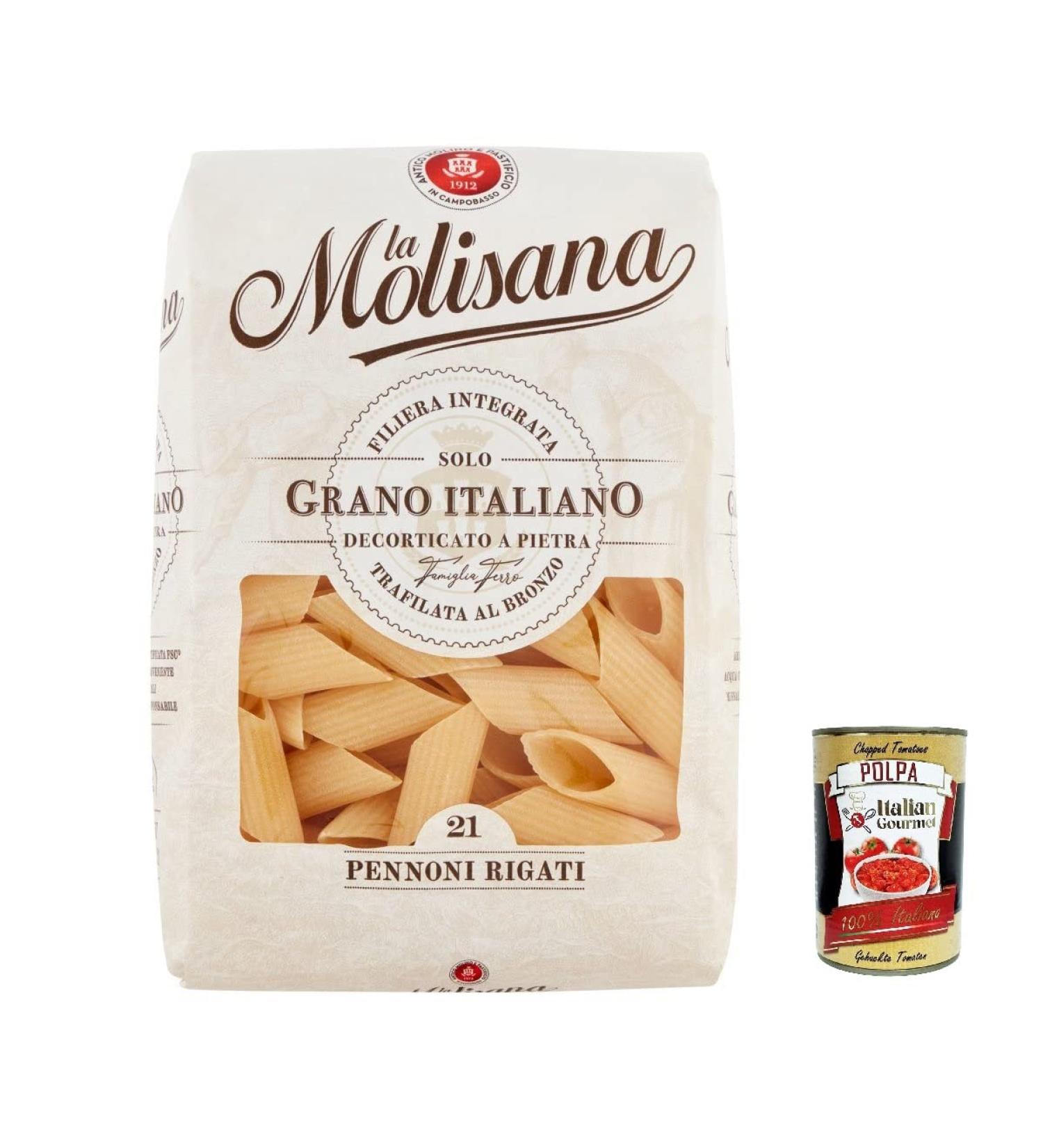  Italian Gourmet E.R. La Molisana Pennoni Rigati N. 21 Pasta Lenta Lavorazione Lot de 5 p tes en semoule de bl dur Bronze 500 g + Polpa Italian Gourmet Polpa 400 g - Buy Online on GoSupps.com