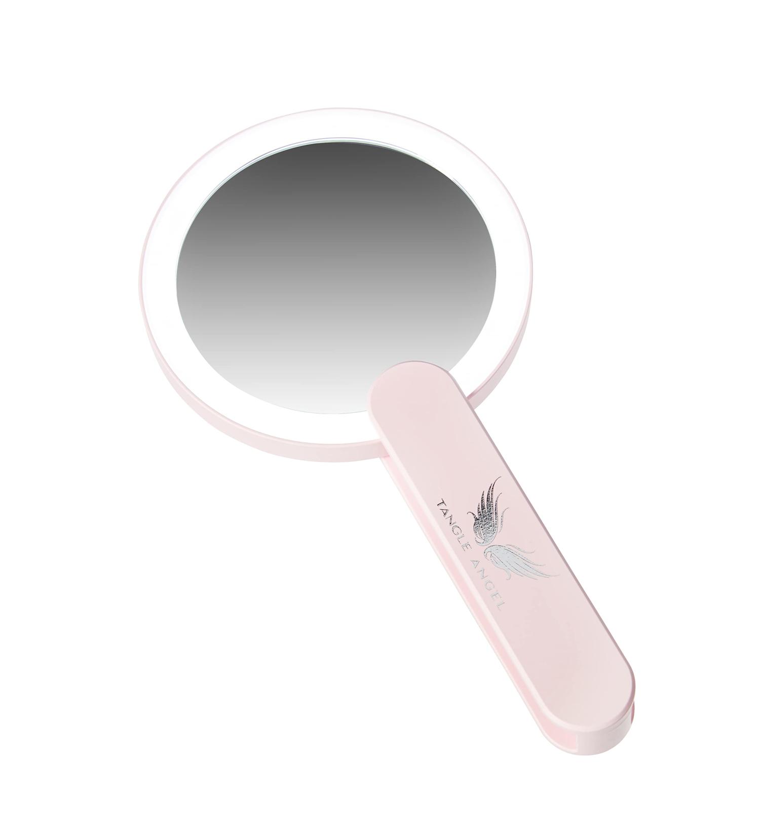 Compact LED Mirror blush pink perfect for make up handheld.