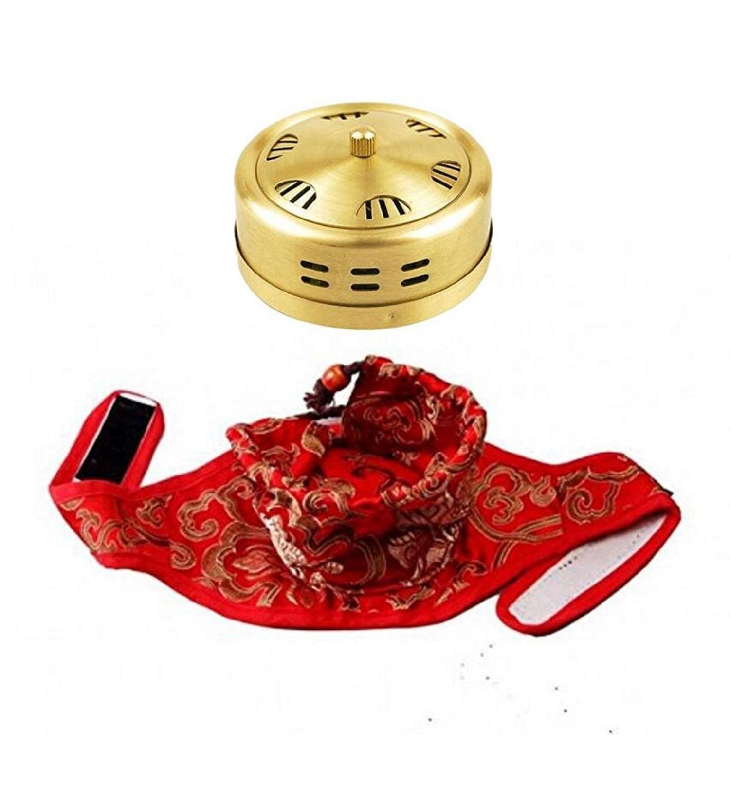 ZHONGJIUYUAN Portable Copper Moxa Box - Acupuncture & Moxibustion Therapy Burner with Holder Bag | International Shipping - Buy Online on GoSupps.com