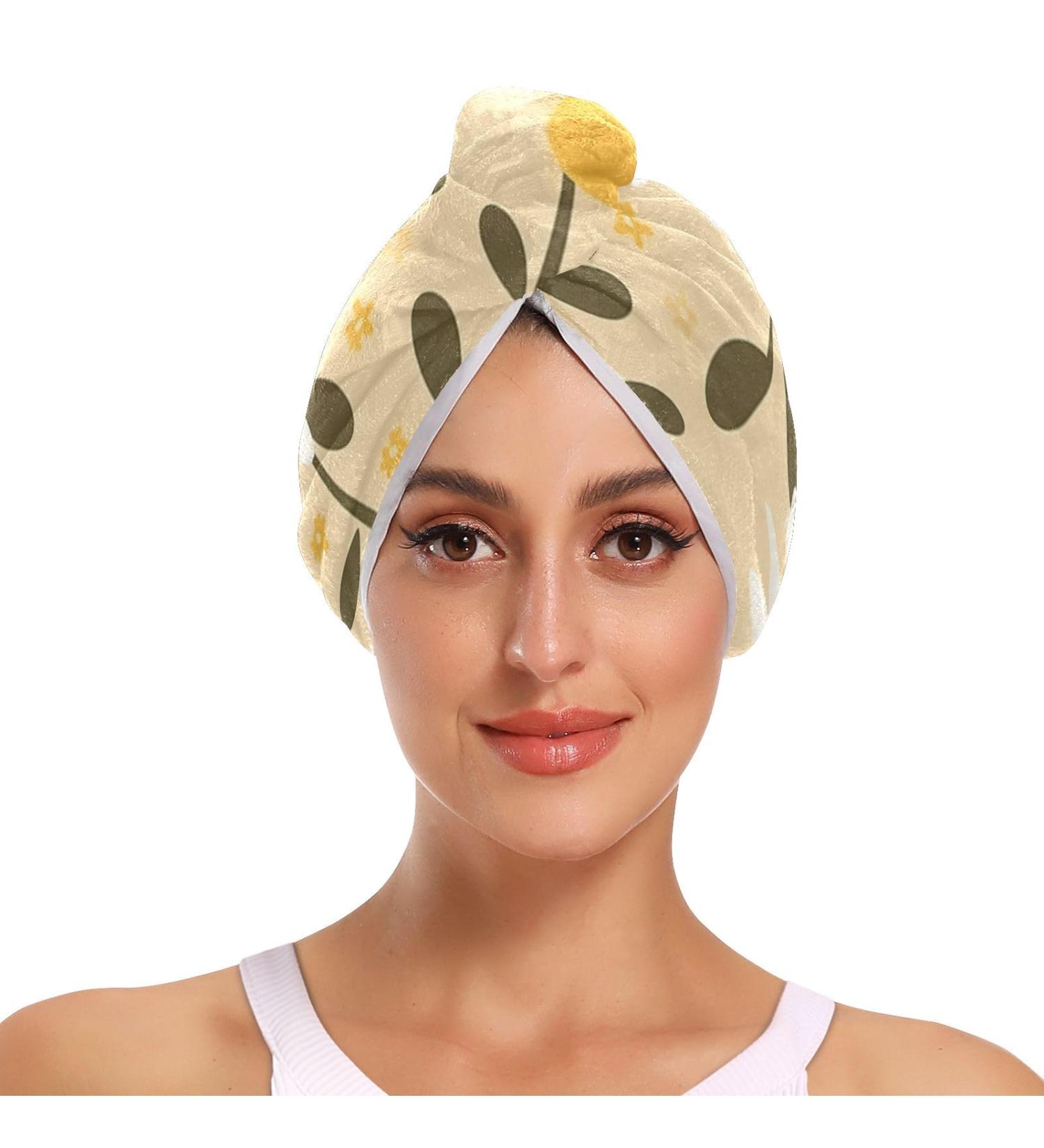 Cartoon Daisy Flower Hair Towel 2 Pack | Super Absorbent Quick Dry Hair Turbans for Women & Girls - Buy Online on GoSupps.com