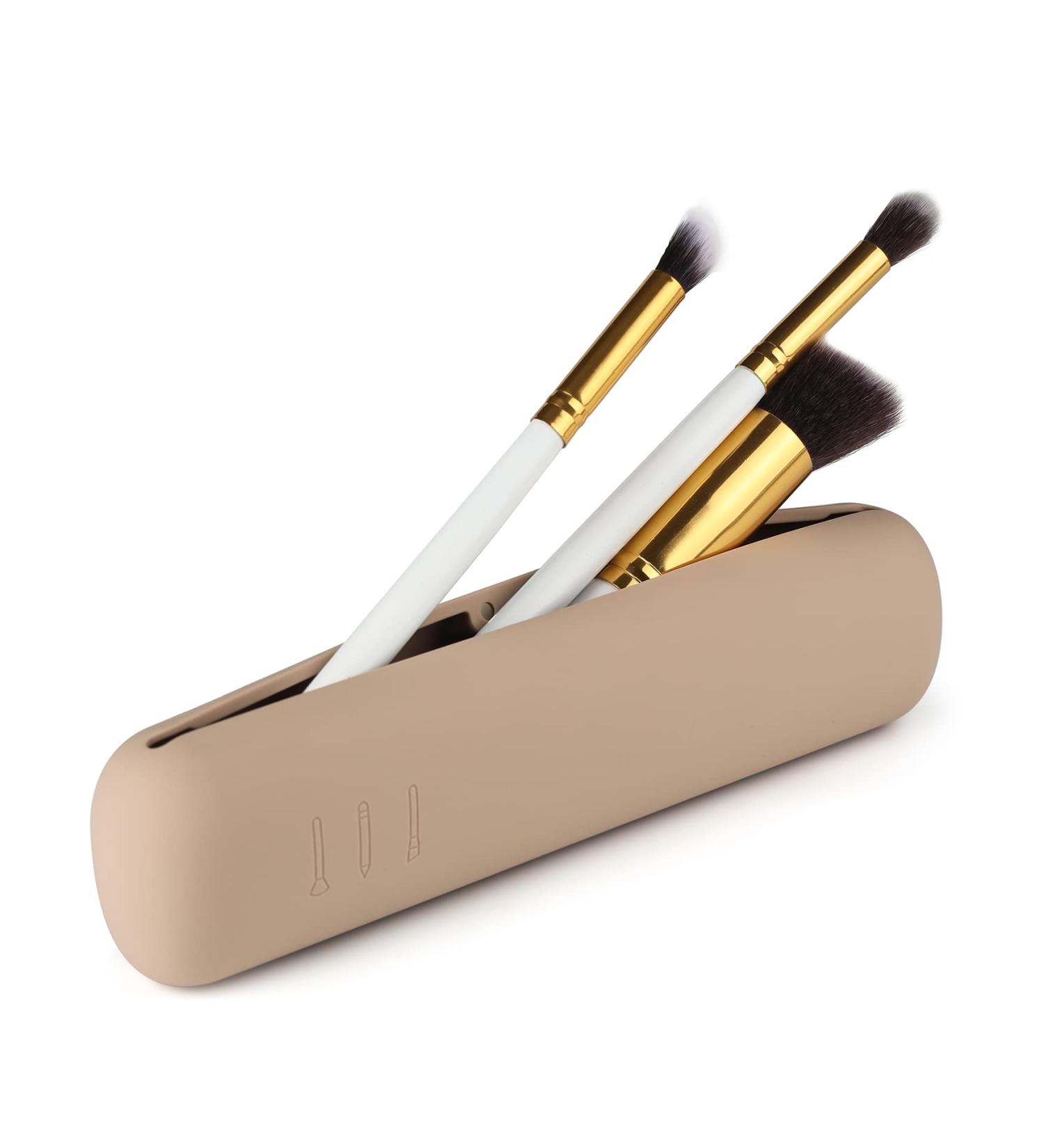 Corneria Travel Makeup Brush Case - Portable Organizer with Magnet Lock, Soft & Fashionable Cosmetic Holder in Khaki - Small - Buy Online on GoSupps.com