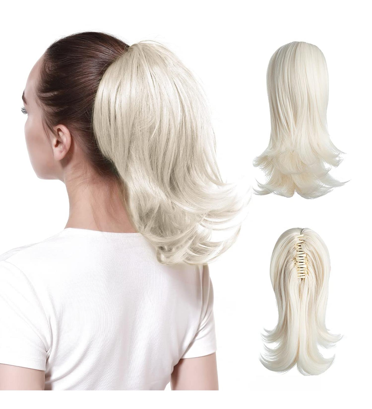 CJL Hair 12 Platinum Blonde Curly Clip-In Ponytail Extension - Synthetic Short Hairpiece for Women - Buy Online on GoSupps.com