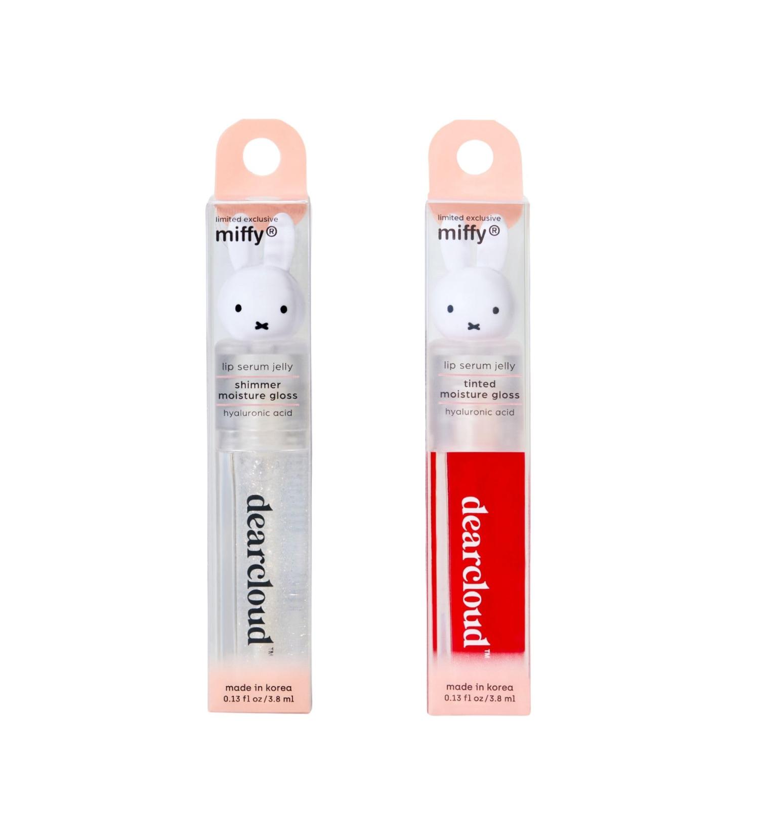 dearcloud x Miffy Lip Serum Jelly Duo - Hydrating Lip Gloss for Women with Vitamin E and Hyaluronic Acid - Korean Skin Care Tinted Lip Balm Set