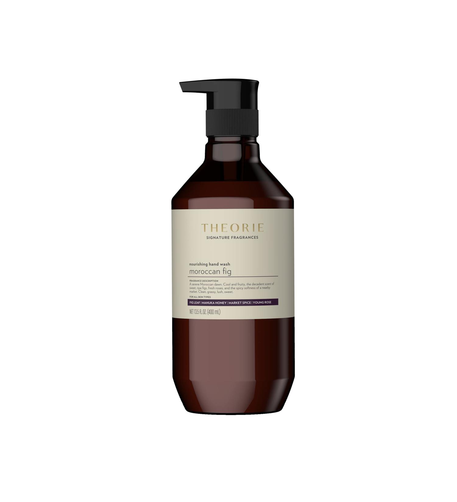 Theorie Moroccan Fig Hand and Body Wash 400mL - Antimicrobial & Antibacterial Soap with Fig Leaf, Manuka Honey, Market Spice & Rose - Nourishing Pump Bottle Formula - Buy Online on GoSupps.com