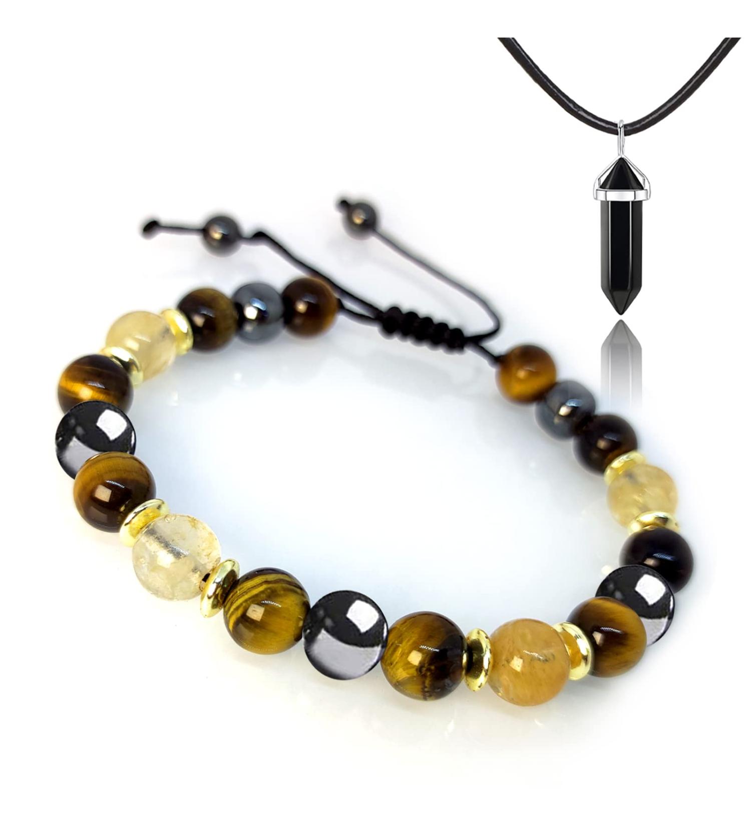 Triple Protection Bracelet for Prosperity, Money, Business Goals | Citrine, Tiger Eye, Hematite Bracelet Set - Buy Online on GoSupps.com