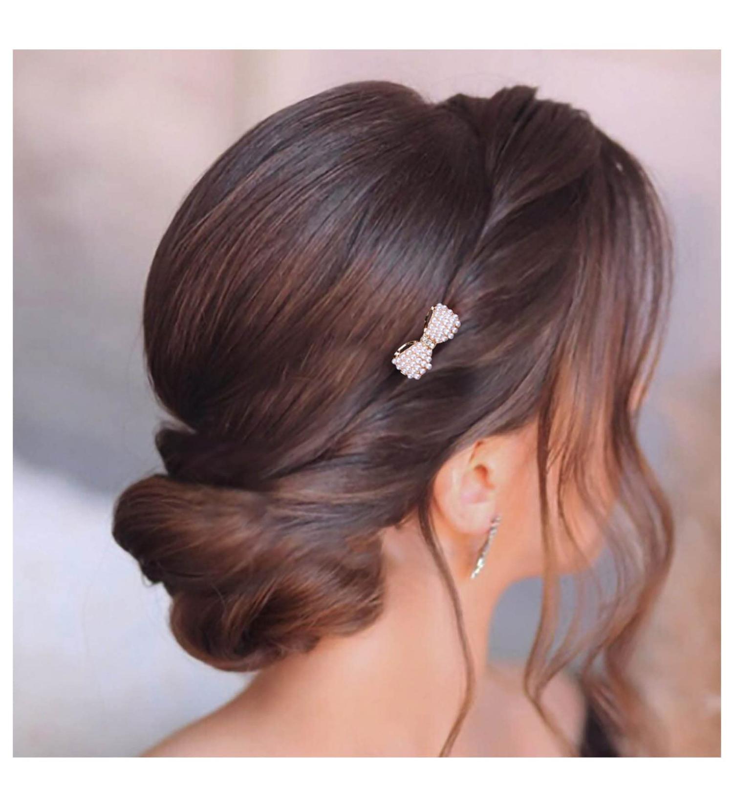 Dervivea Tiny Pearl Bow Hair Comb Gold Crystal Side Comb Clip Hairpiece Wedding Bowknot Hair Comb Bridal Pearl Hair Comb Decorative Hair Accessories for Women and Girls Headdress - Buy Online on GoSupps.com