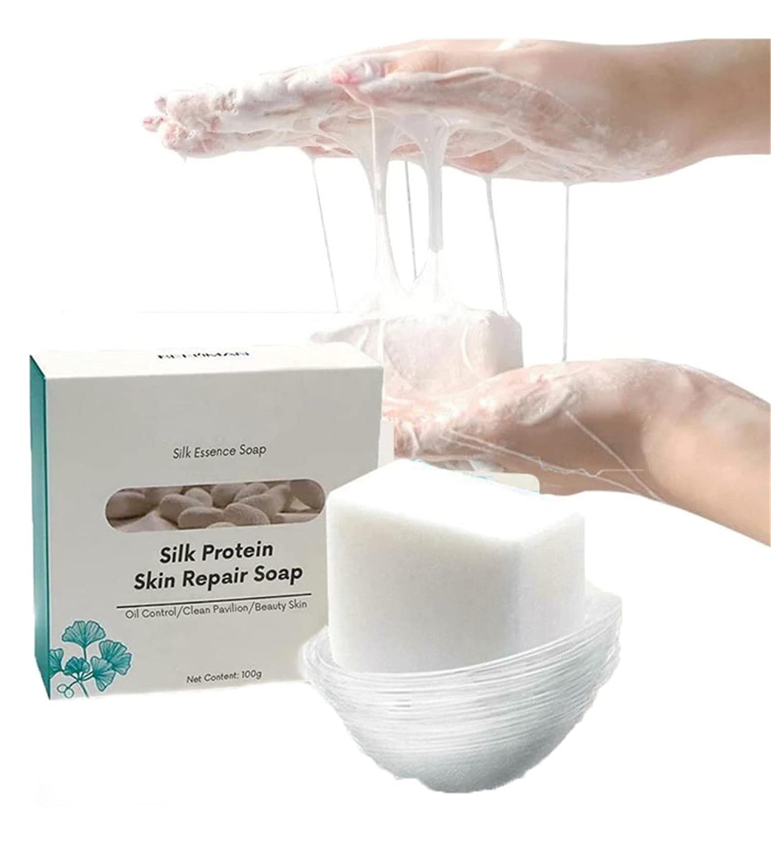 Silk Protein Skin Repair Soap | Goat Milk & Oil Control Cleansing Soap | Natural Skin Lightening & Acne Moisturizing Bar (1 Pcs - Buy Online on GoSupps.com