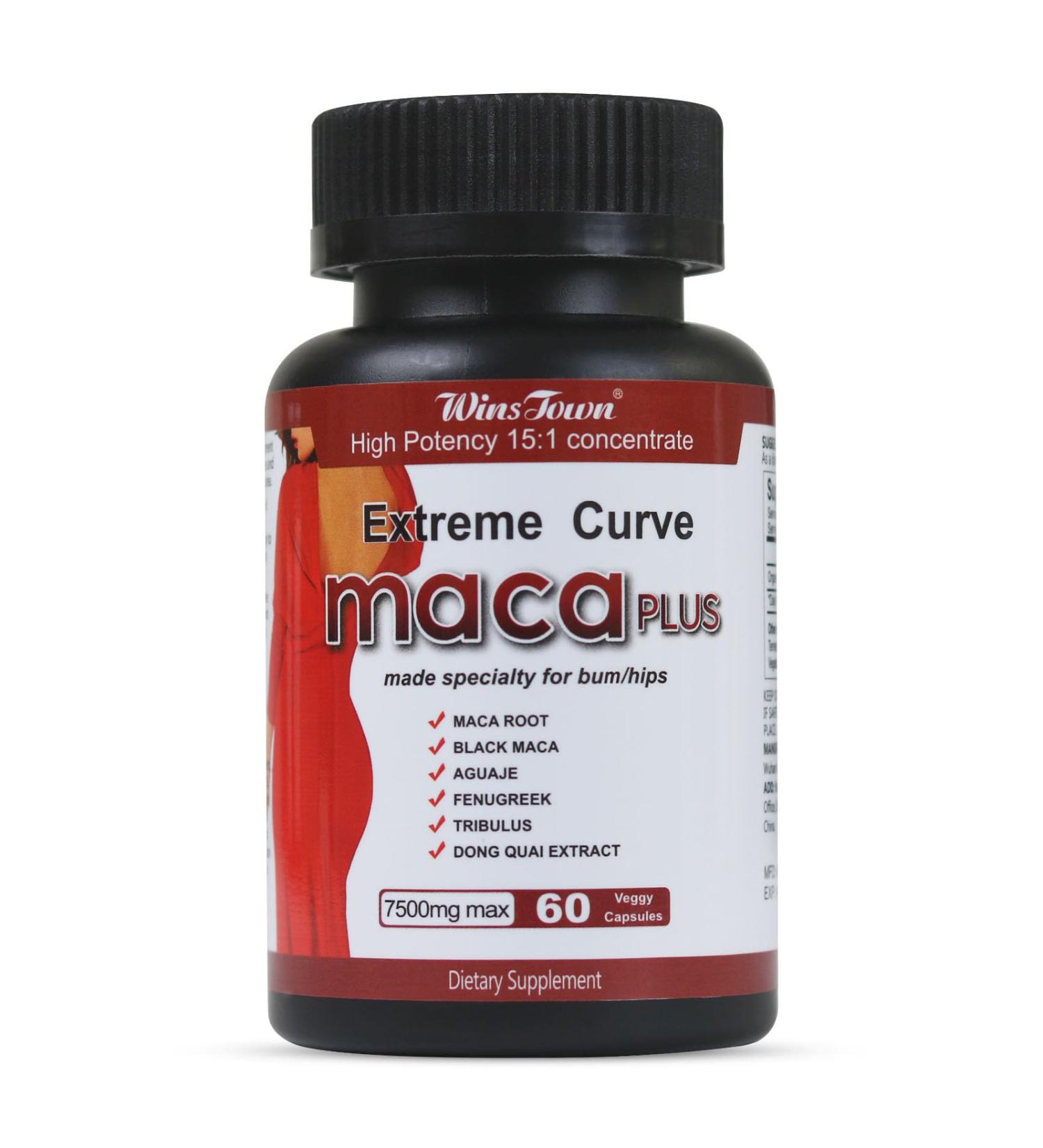 Wins Town Maca Plus Capsules 7500mg Big Booty Enhancer with Maca Root Gluteus Boost Vitamins for Women's Extreme Curve 60 Count - Buy Online on GoSupps.com