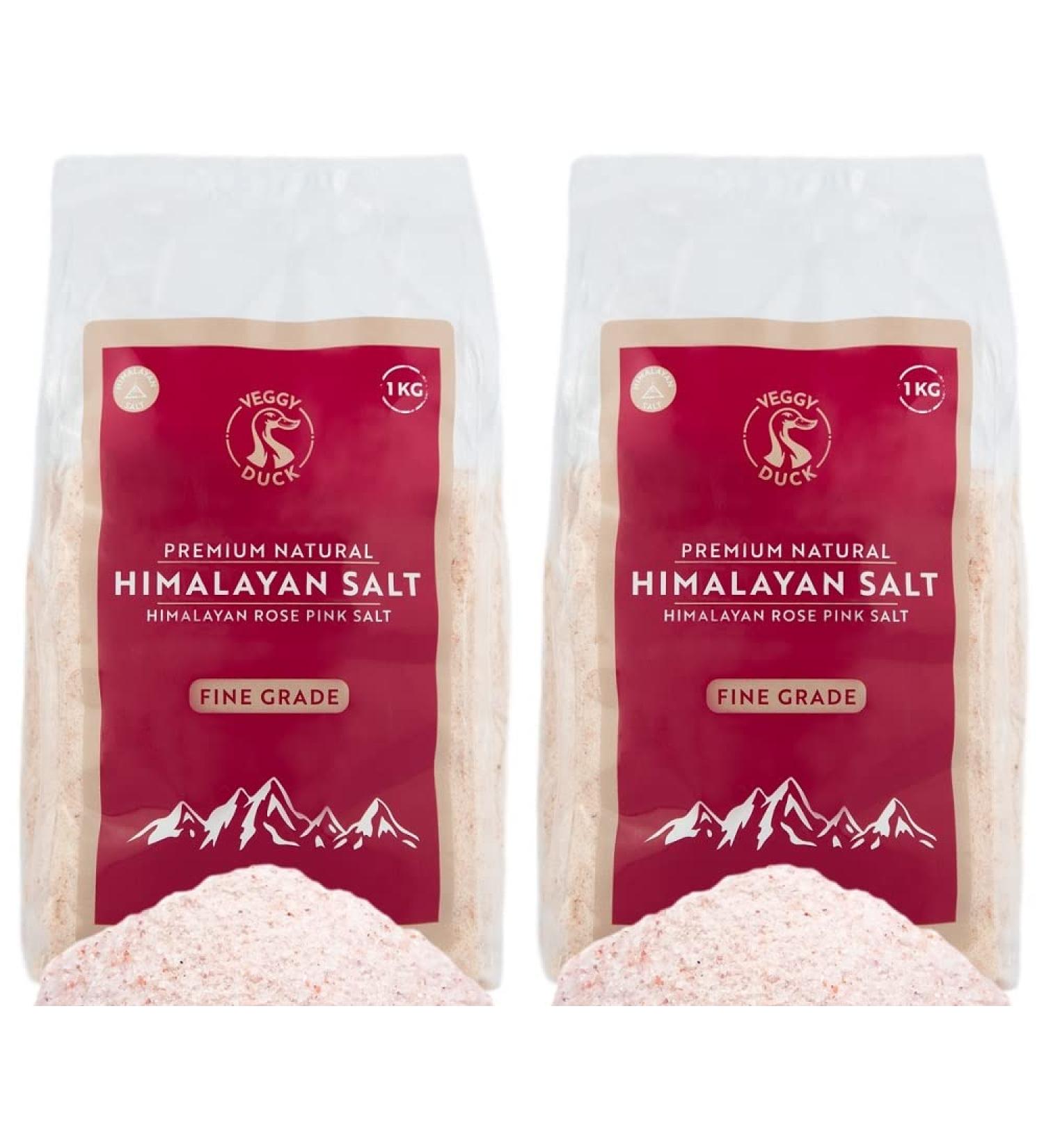 Veggy Duck - Pure Pink Himalayan Salt 2Kg (1Kg Pack of 2) - Fine Grade | Unrefined | Natural | GMO Free | Vegan Friendly | from Punjab Pakistan - Buy Online on GoSupps.com