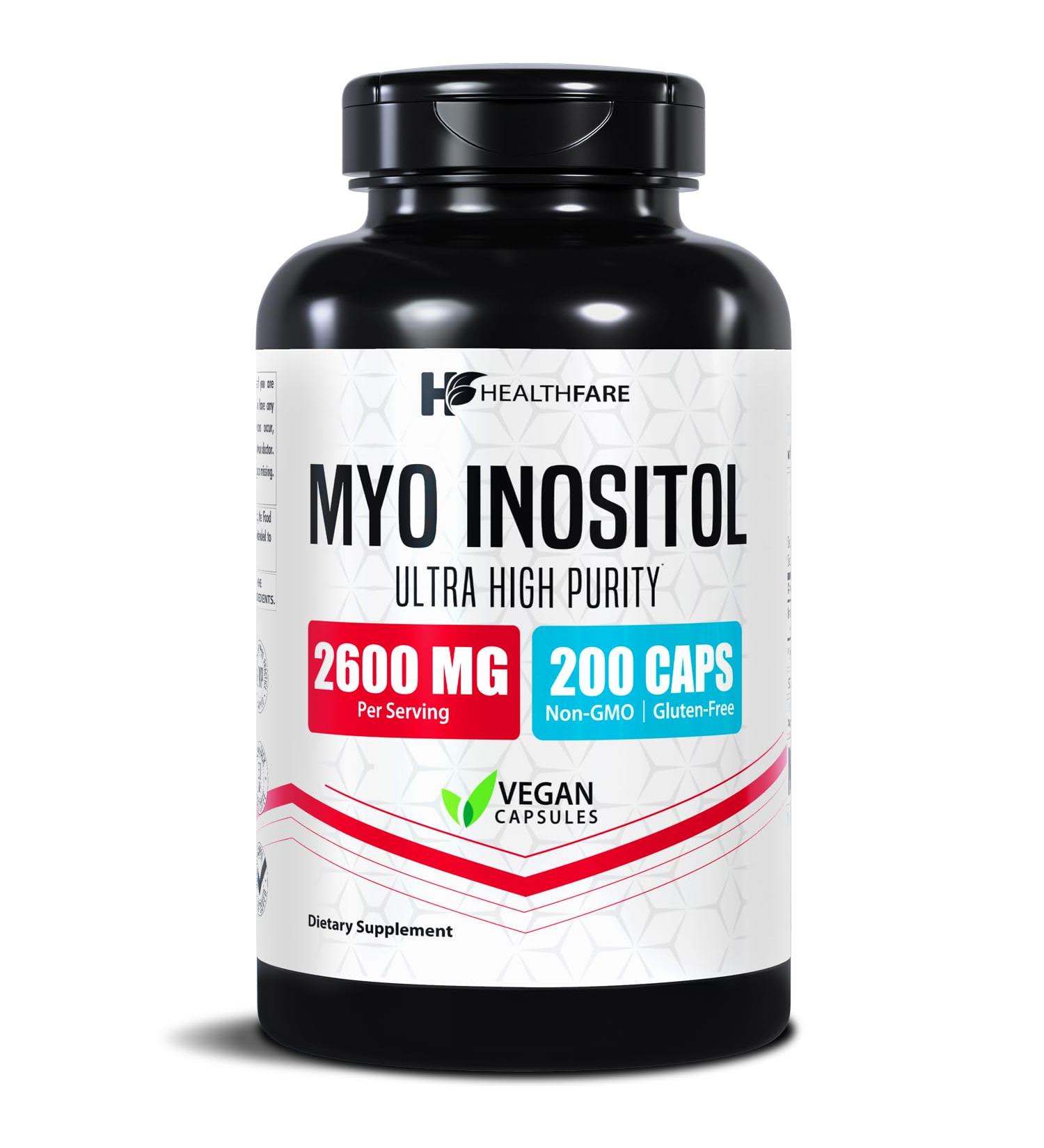 Healthfare Myo Inositol Supplement 2600mg | 200 Veg Capsules | Ultra Strength | Healthy Ovarian Support for Women | Vitamin B8 for Women 200 Count (Pack of 1) - Buy Online on GoSupps.com