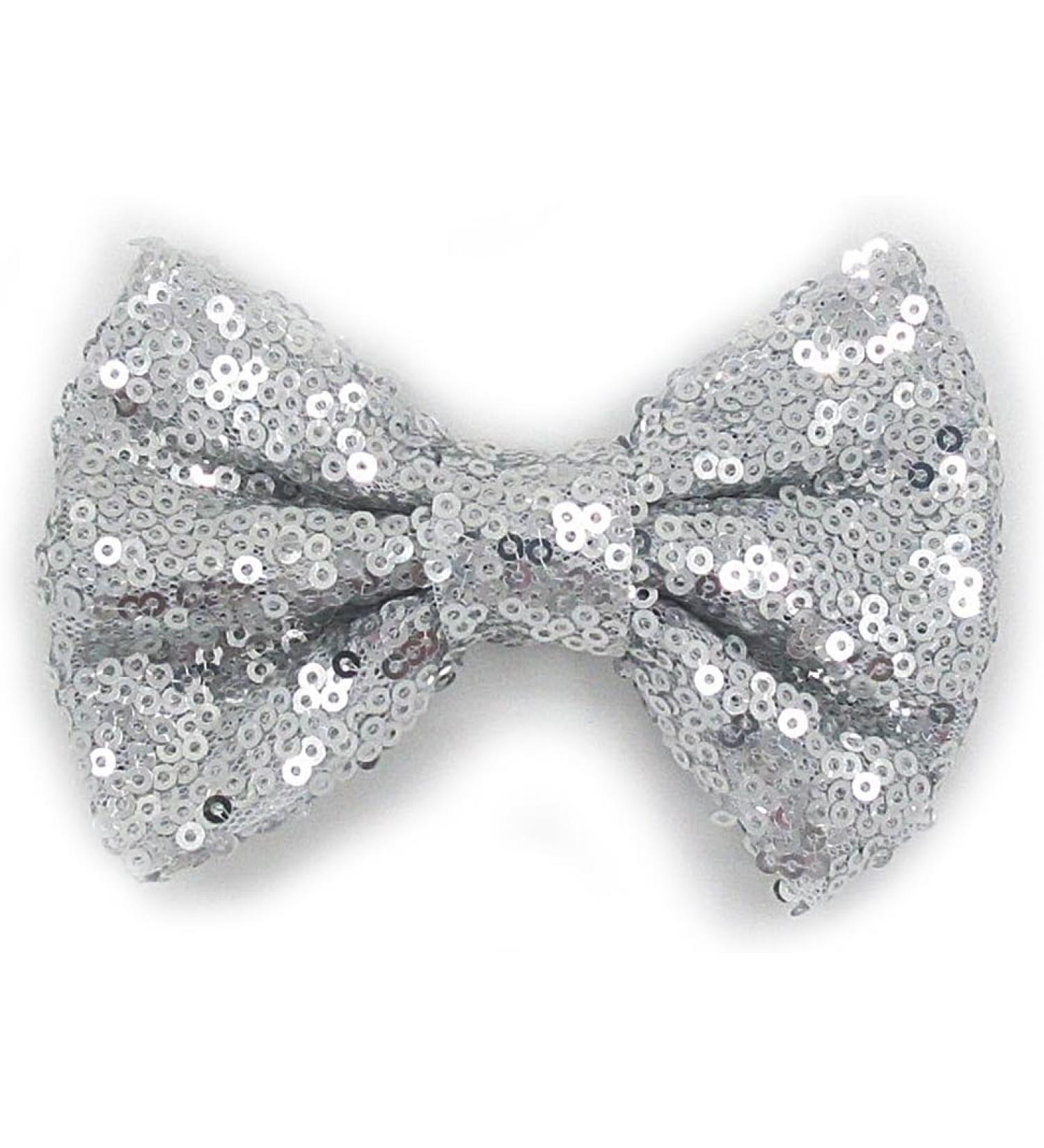 Silver 4 Inches Girls Sequin Glitter Sparkle Hair Bow Clip Accessories Clips and Barrettes Hair Clips - Buy Online on GoSupps.com