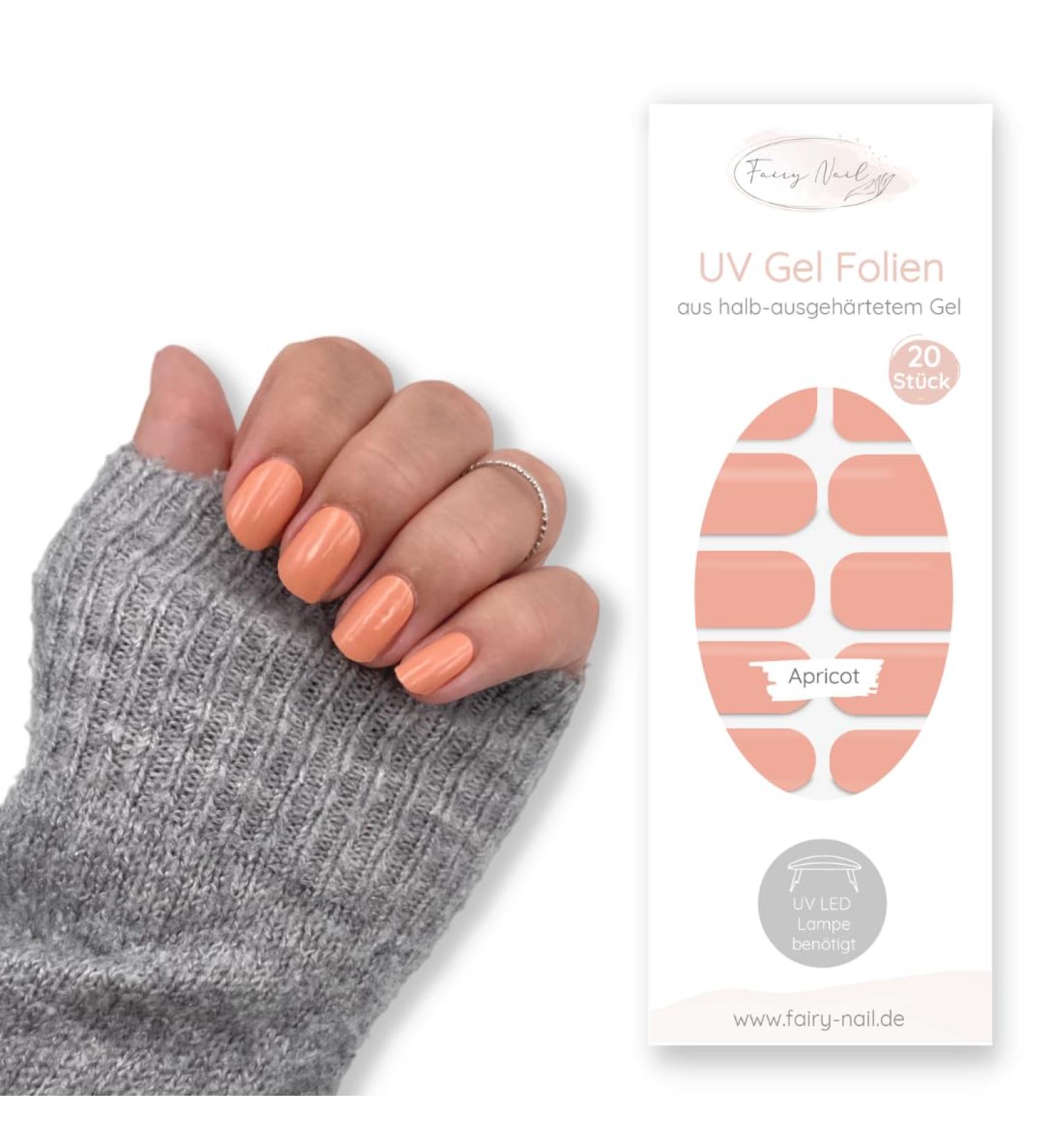 Fairy Nail UV Foils - Self-Adhesive Apricot Gel Nail Wraps | 20 Half-Cured Nail Strips for Easy Application - Buy Online on GoSupps.com