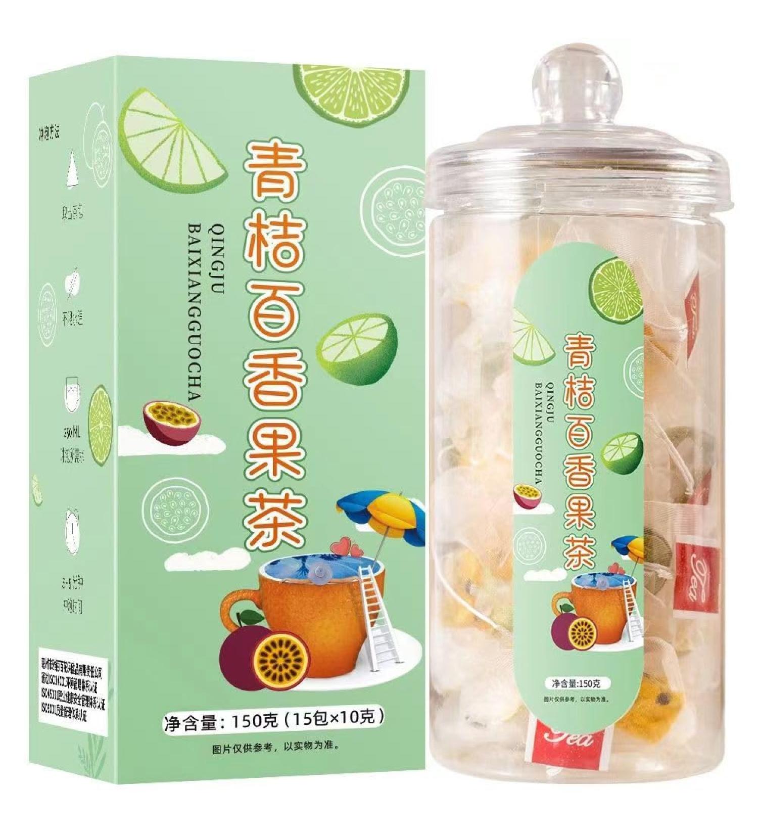 JINQI Caffeine Free Chinese Fruit Tea - Mixed Fruit Tea Bags (Green Kumquat & Passion Fruit) | 150g 10g x 15 Bags | Best International Shipping - Buy Online on GoSupps.com