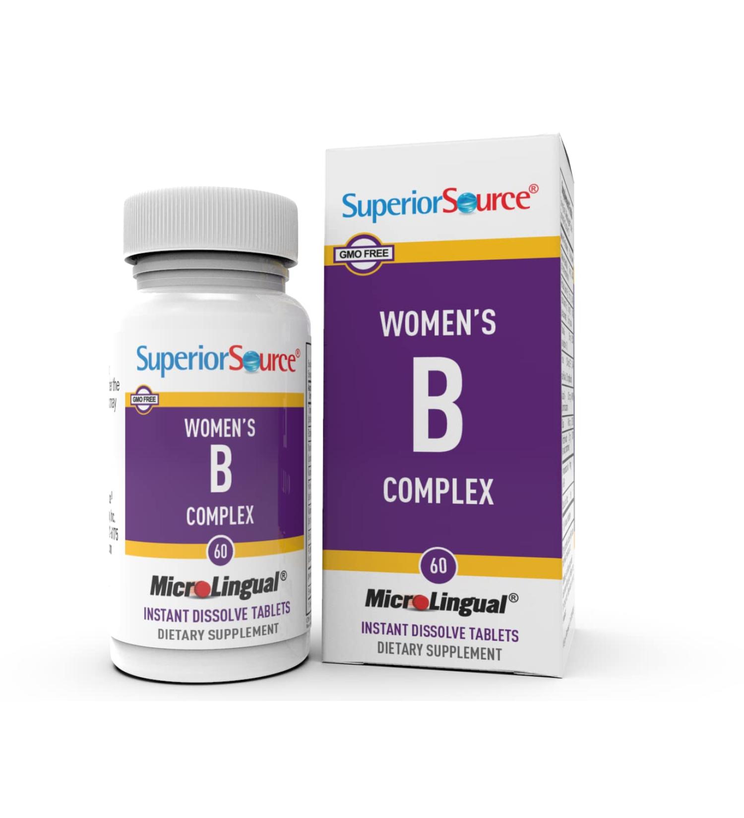 Superior Source Women's B Complex MicroLingual Tablets 60 Ct - B12 (1000 mcg) + B Vitamins for Stress, Heart & Immune Support - Non-GMO - Buy Online on GoSupps.com