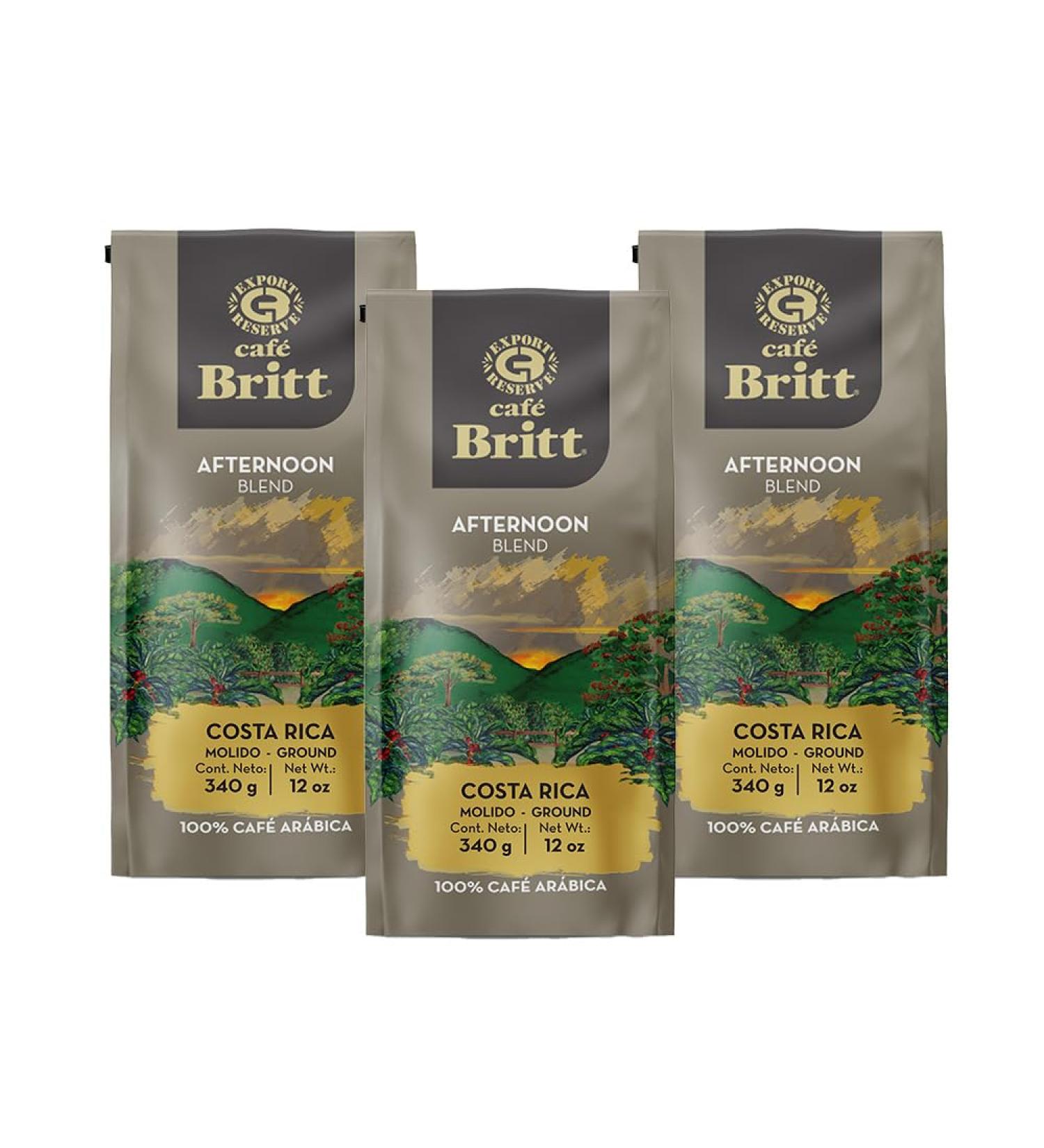 Caf Britt - M lange de caf du Costa Rica pour l'apr s-midi (12 oz) (paquet de 3) - Grains entiers caf arabica casher sans gluten 100% gourmet et torr faction moyenne - Buy Online on GoSupps.com