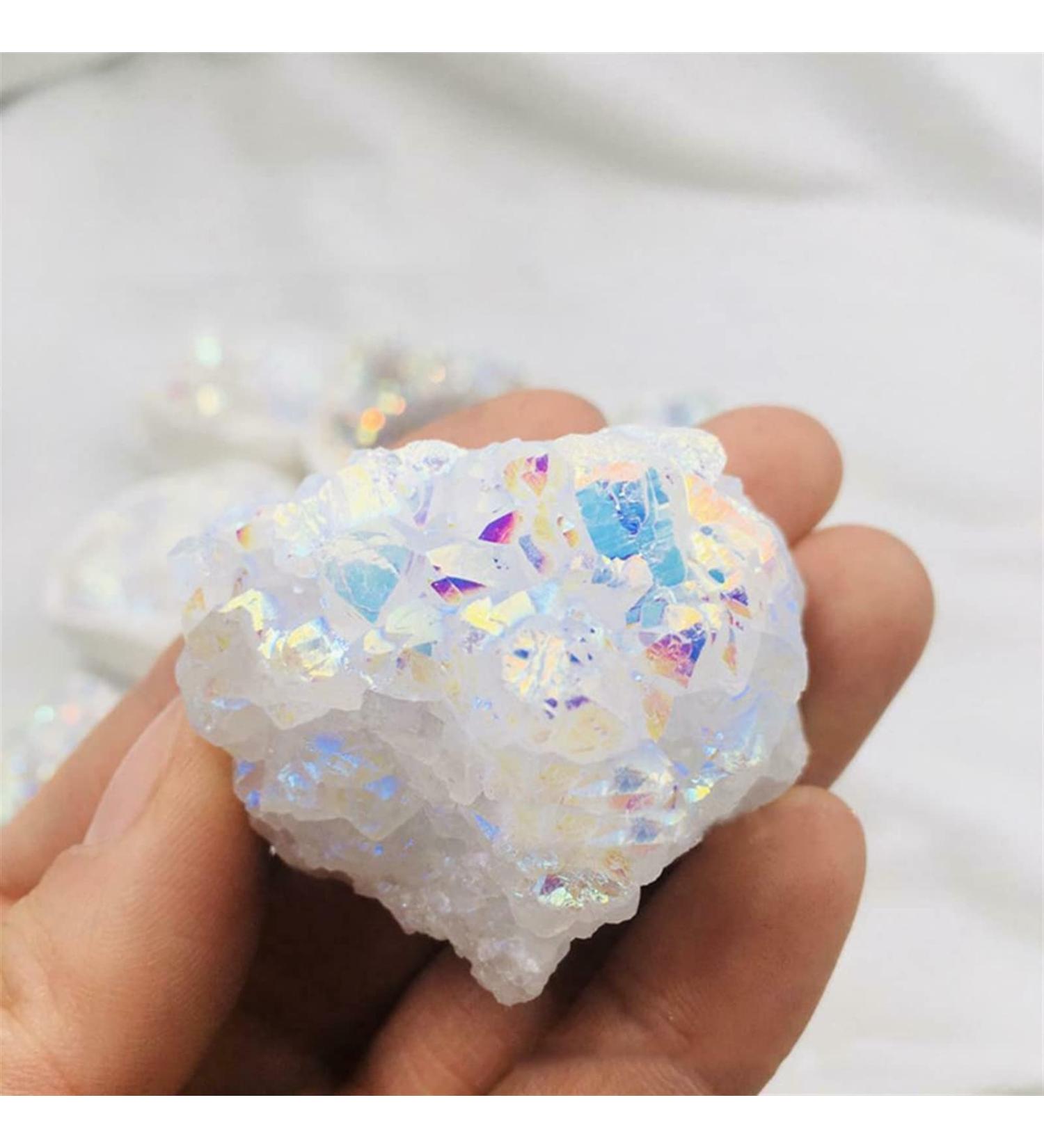 Crystal Rough Natural White Angel Aura Quartz Electroplating White Crystal Cluster Colorful Point Geode Enegry Crystals Decor (Size : 50g) - Buy Online on GoSupps.com