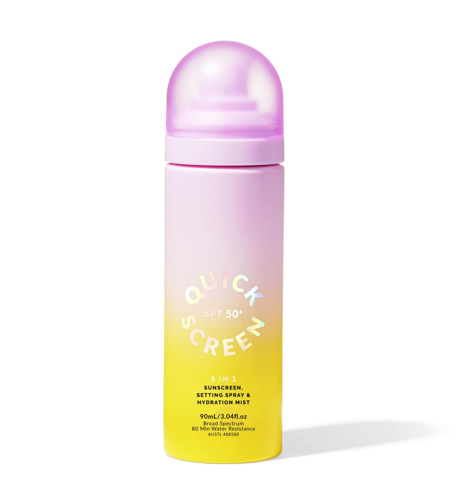QUICK FLICK 3-in-1 SPF 50+ Sunscreen Setting Spray & Hydration Mist | Ultra-Lightweight Fast Absorbing & Non-Greasy | Invisible Makeup Setting Spray | No White Cast | 90 ml SPF 50+ (90 ml) - Buy Online on GoSupps.com