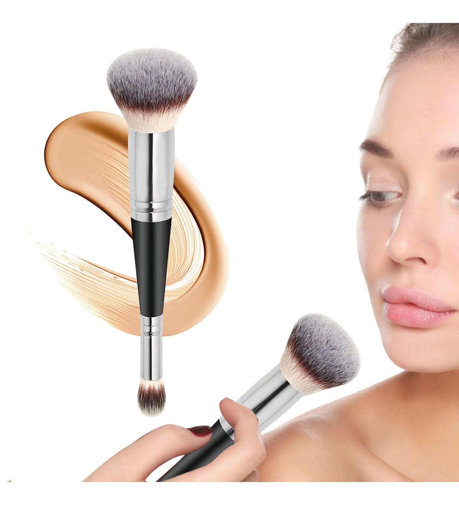 Dual Ended Brush Makeup - Dual-Ended Foundation Brush - Beauty Tools Brush For Women Girls For Powder Liquid Concealer Cream Blush Concealer Foundation Rowces Black Handle Silver Tube - Buy Online on GoSupps.com