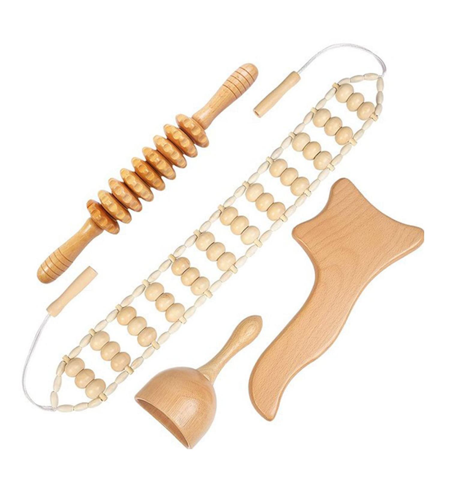 Premium Wood Scooter Massage Set - Gua Sha Board & Massage Cups for Neck Legs & Back Pain Relief - Body-Shaping Massage Solutions (4 Piece) - Buy Online on GoSupps.com