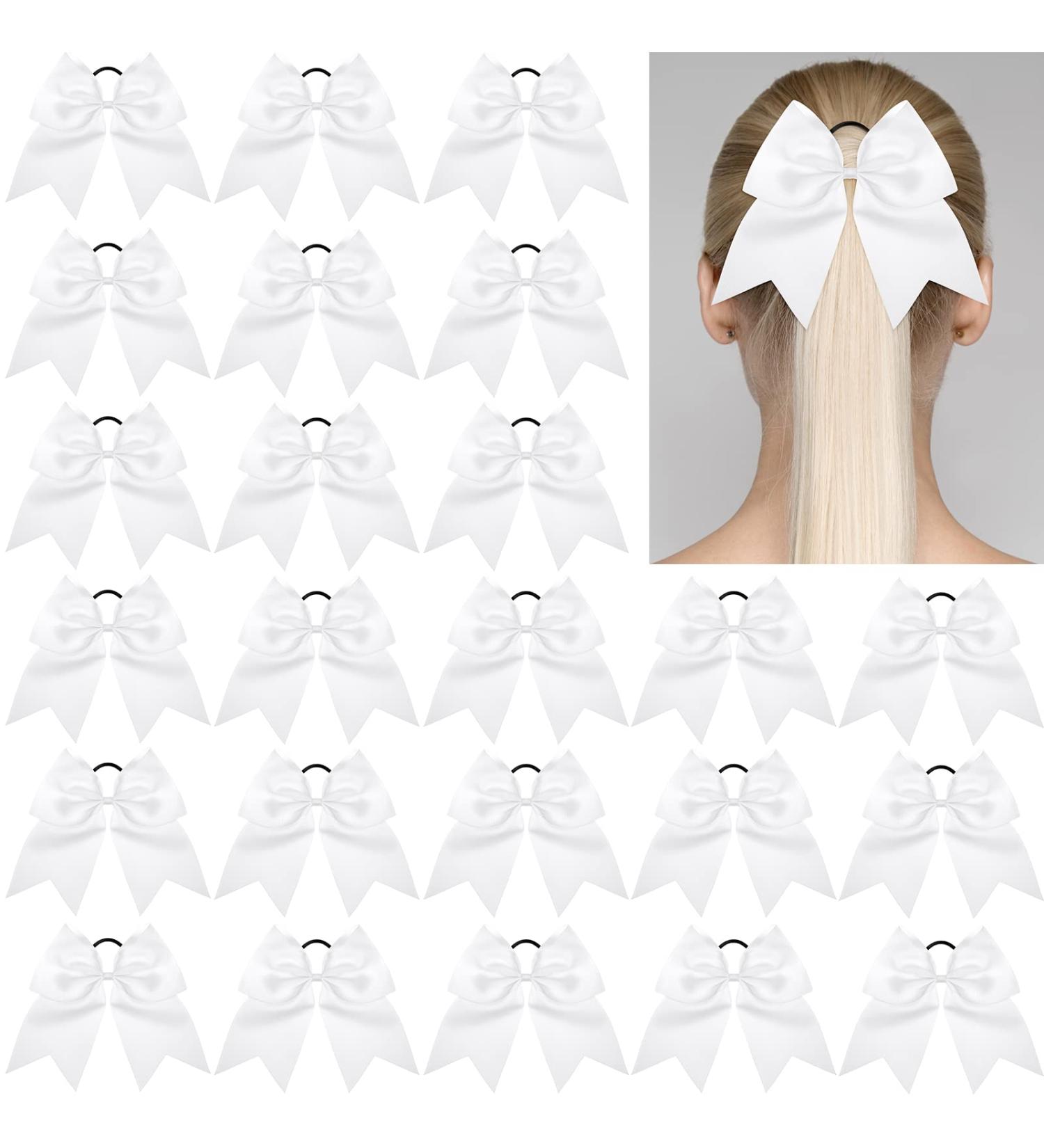 Janinka 40 Pack 8'' Large Cheerleader Hair Bows - White Ponytail Holder Scrunchies for Girls & Women - Ideal for Teen College Outfits, Uniforms & Sports - Buy Online on GoSupps.com