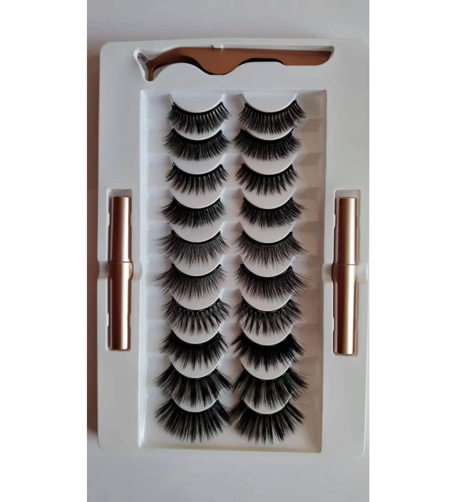 Shop Magnetic Eyelashes with Tweezers - 10 Pairs of 3D Faux Synthetic Magnetic False Eyelashes - Buy Online on GoSupps.com
