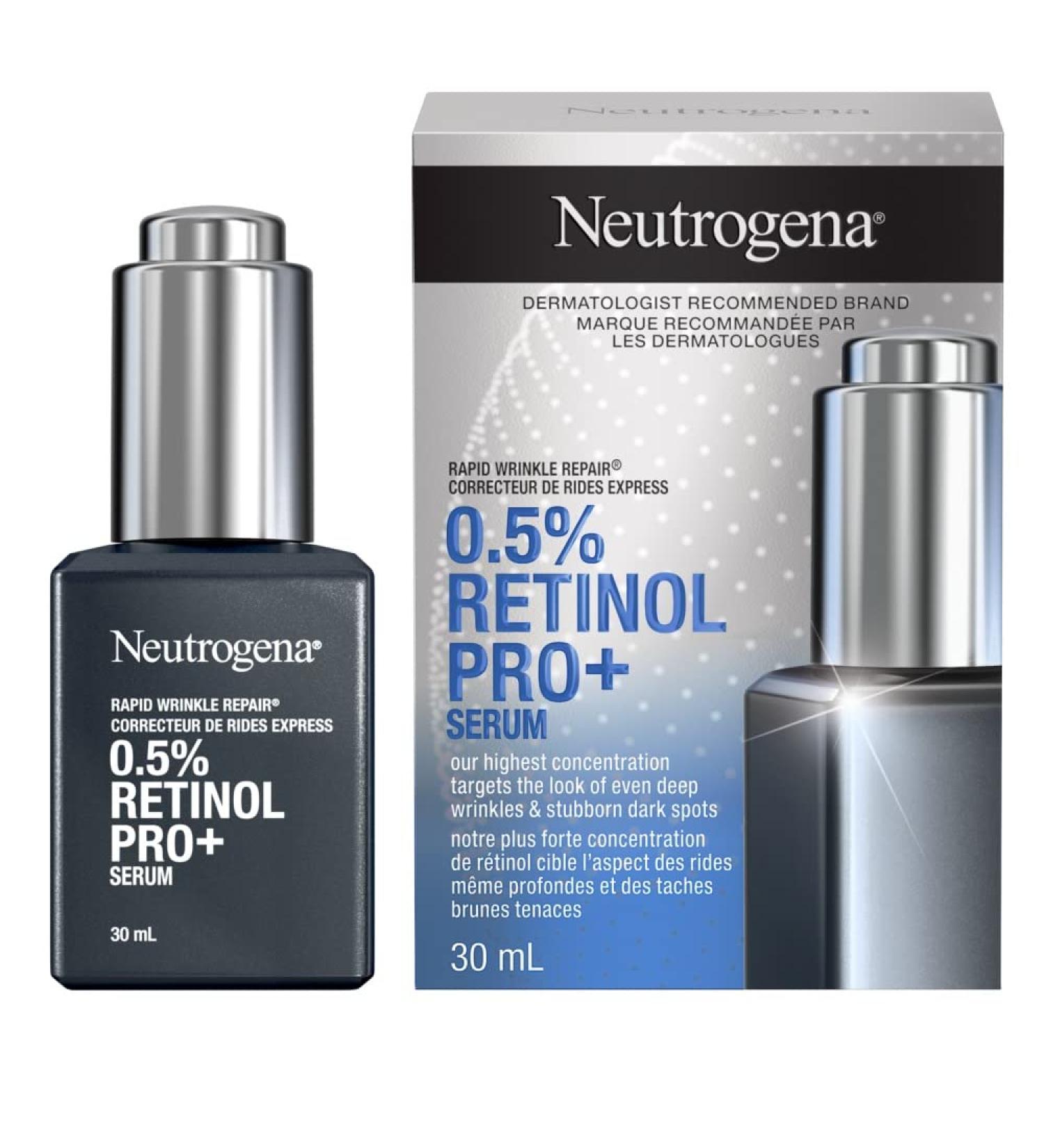 Neutrogena Retinol Rapid Wrinkle Repair 0.5% Pure Retinol Pro+ Serum -reduce the look of fine lines wrinkles dark spots and dullness - 30 mL Pro + Serum - Buy Online on GoSupps.com