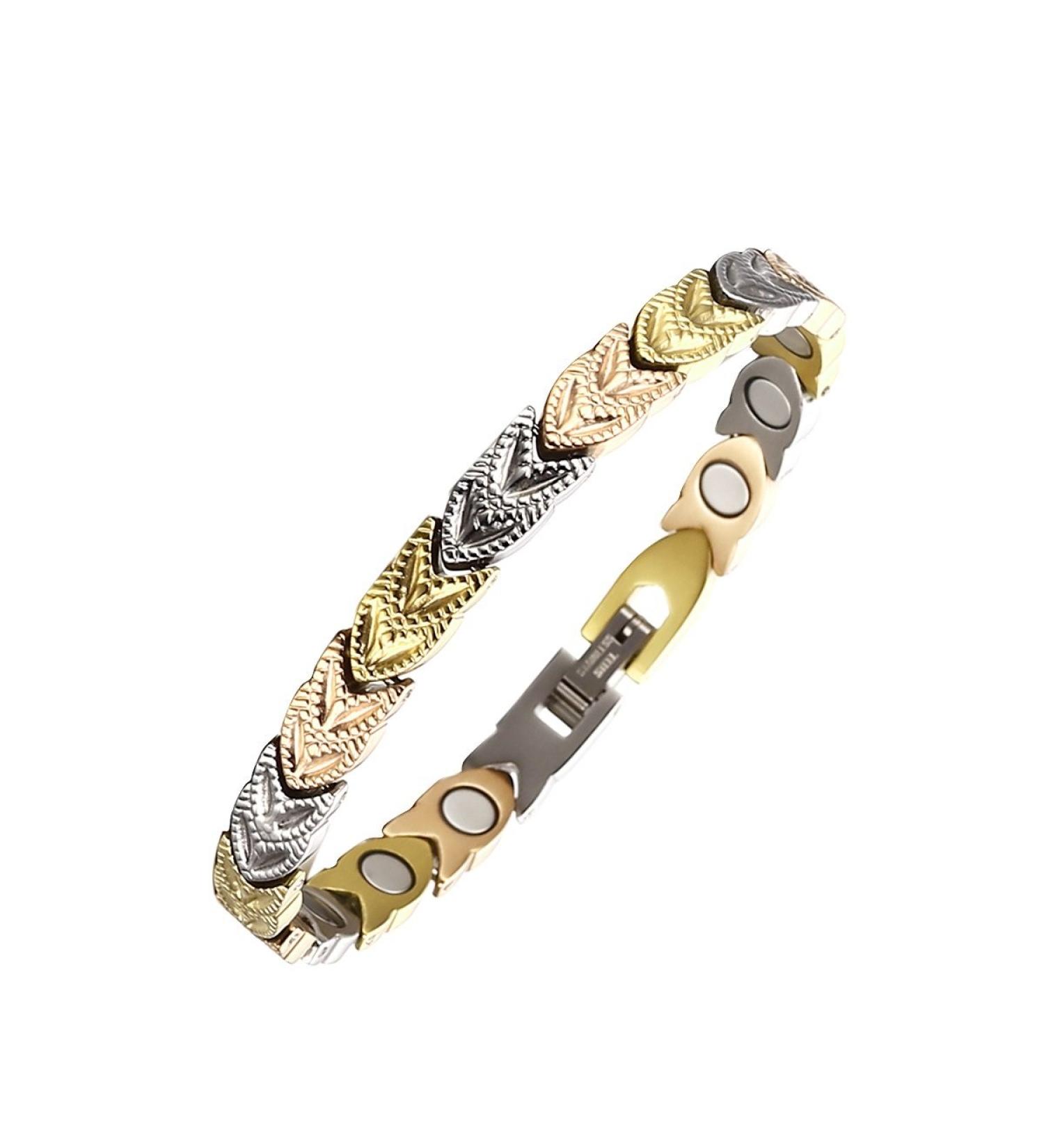 Moocare Elegant Tri Colour Four Element Stainless Steel Magnetic Therapy Bracelets for Women with Gift Box and Removal Tool - Buy Online on GoSupps.com