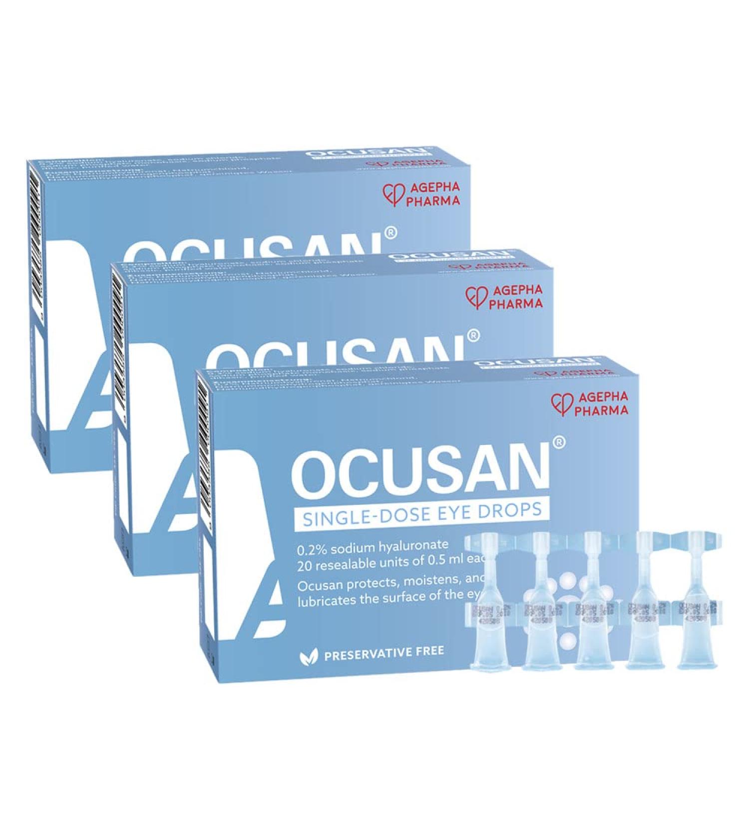 Ocusan EDO Eye Drops - Preservative-Free Hyaluronic Acid for Dry Red Itchy Eyes | 0.5 ml (60s Pack) - Ideal for Contact Lens Users | International Shipping Available - Buy Online on GoSupps.com